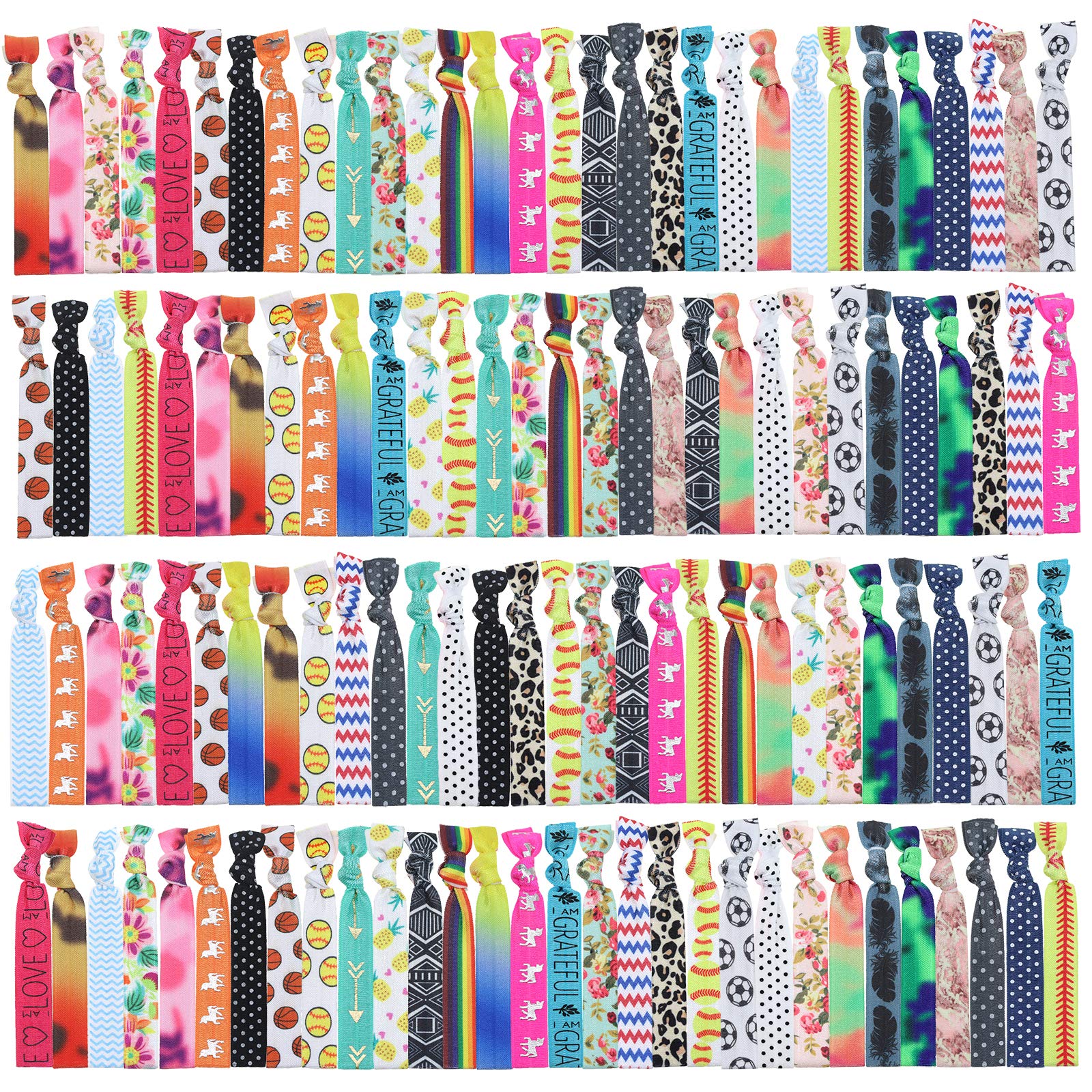 120 Printed Hair Ties No Crease Ribbon Elastics Ties Women Yoga Knotted Ponytail Holder
