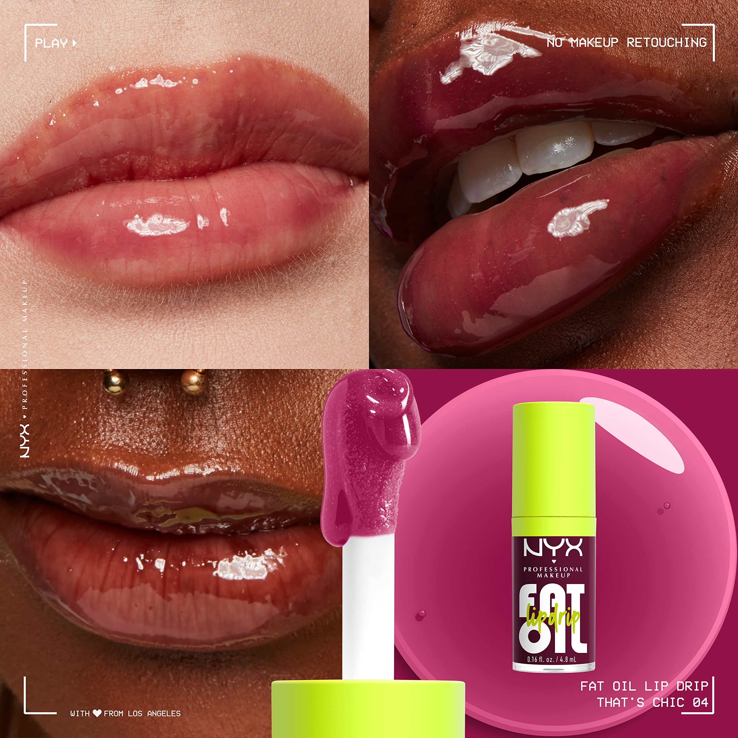 NYX PROFESSIONAL MAKEUP Fat Oil Lip Drip, Moisturizing, Shiny and Vegan Tinted Lip gloss - Thats chic (Deep Berry)