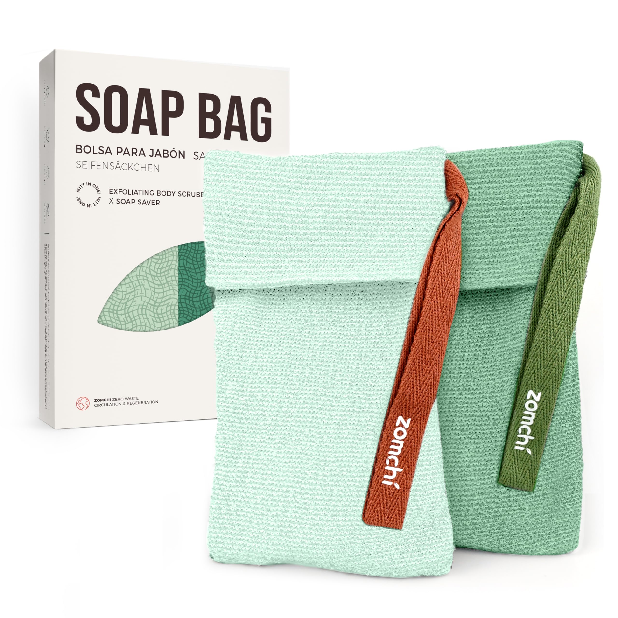 Zomchi 2 Pieces Bar Soap Saver Bags With Different Roughness, Exfoliating Soap Bags For Body Wash, Foaming Soap Holder For Showe