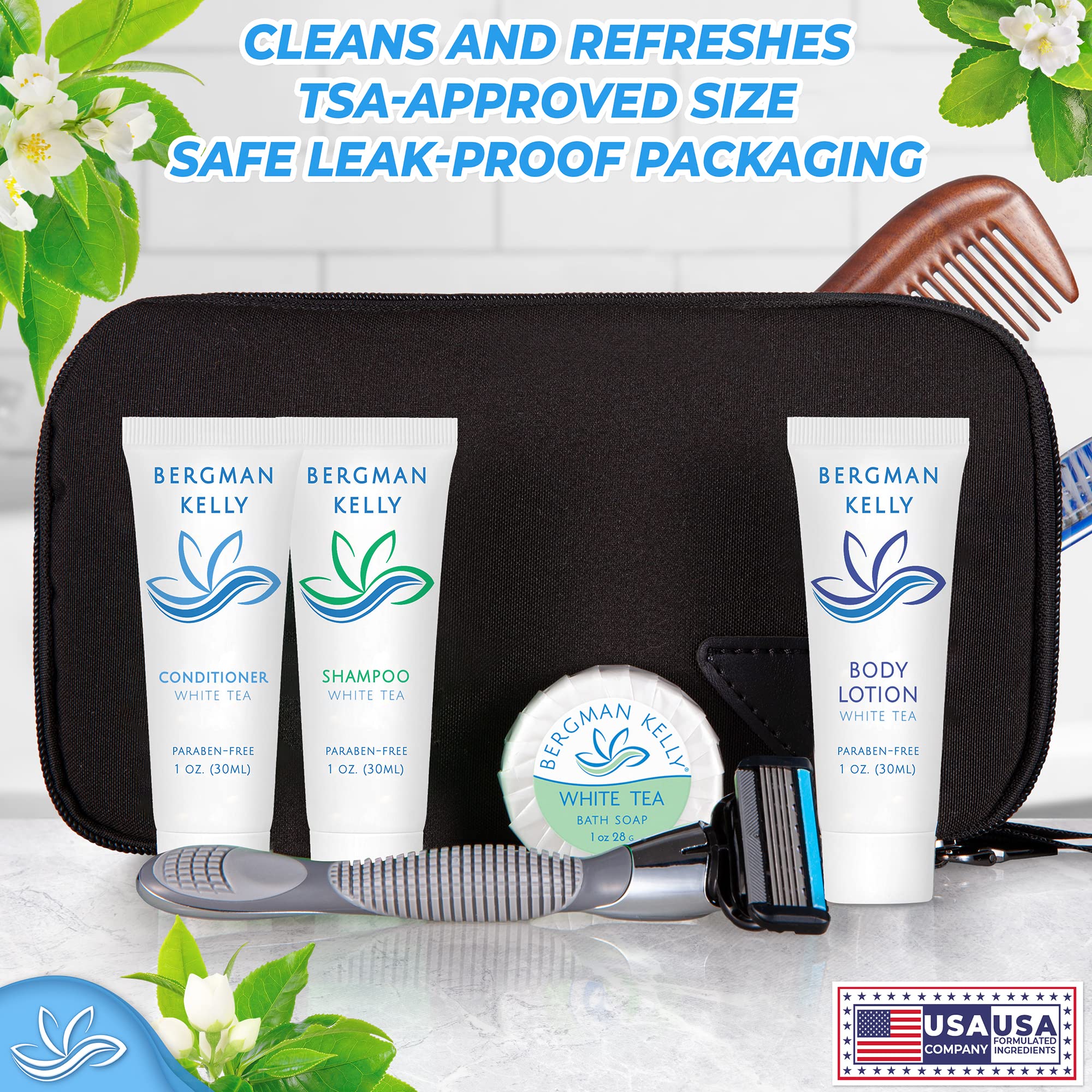 Bergman Kelly Round Soap Bars, 2In1 Shampoo & Conditioner, And Travel Size Lotion 3-Piece Set (White Tea, 1 Oz Ea, 75 Pc), Revit