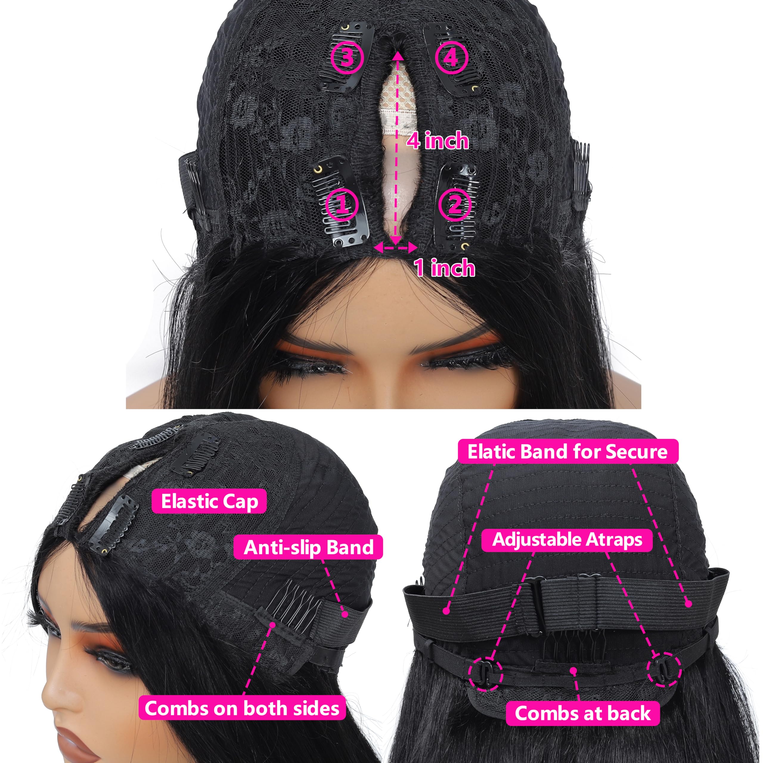 Aolvoblees V Part Wig Human Hair Straight No Leave Out Upgrade U Part Wig For Women V Shape Wig Clip In Half Wig Beginner Friend