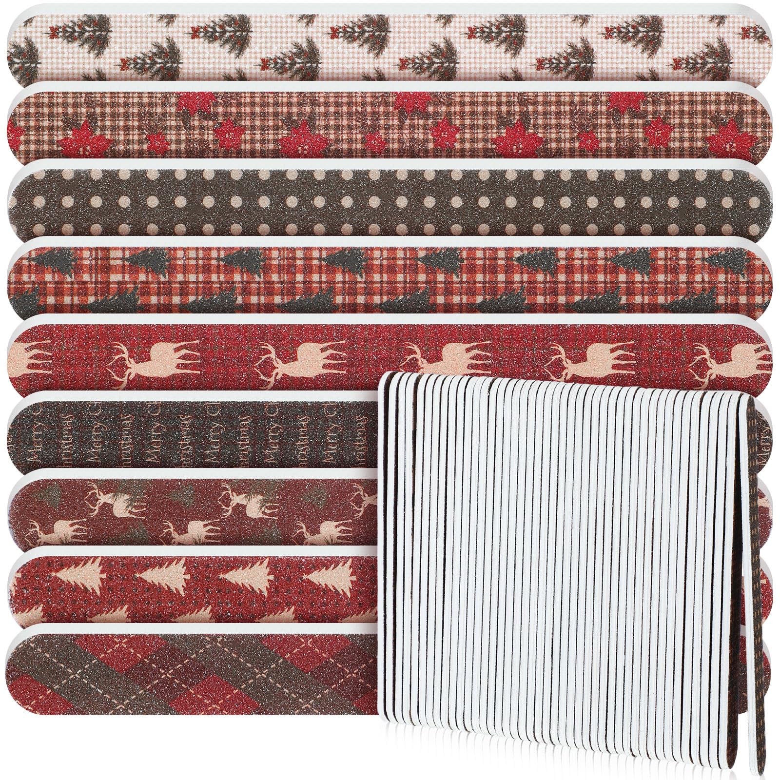 Lanties 45 Pack Christmas Nail Files Gifts Bulk Holiday Emery Boards Double-Sided Christmas Party Gifts Bulk Stocking Stuffers C