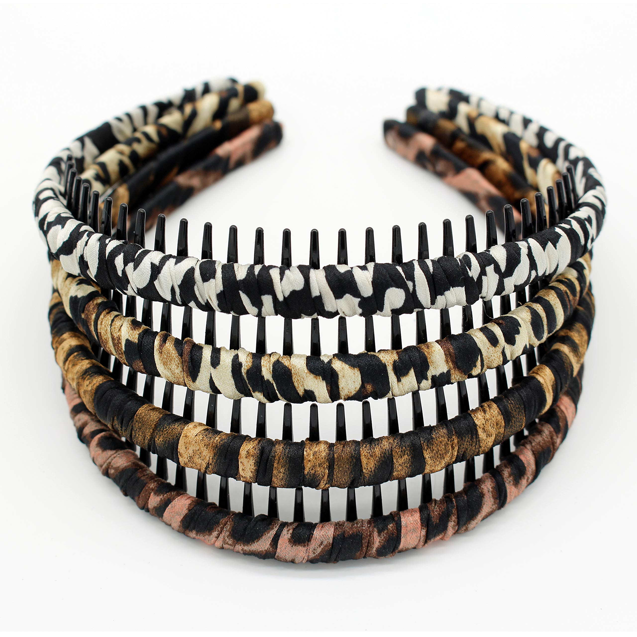 JOBAND Leopard Print hairbands,hair Headbands for women,Fashion Hair Accessories,Non-slip Resin comb teeth hair hoop ((Pack of 4