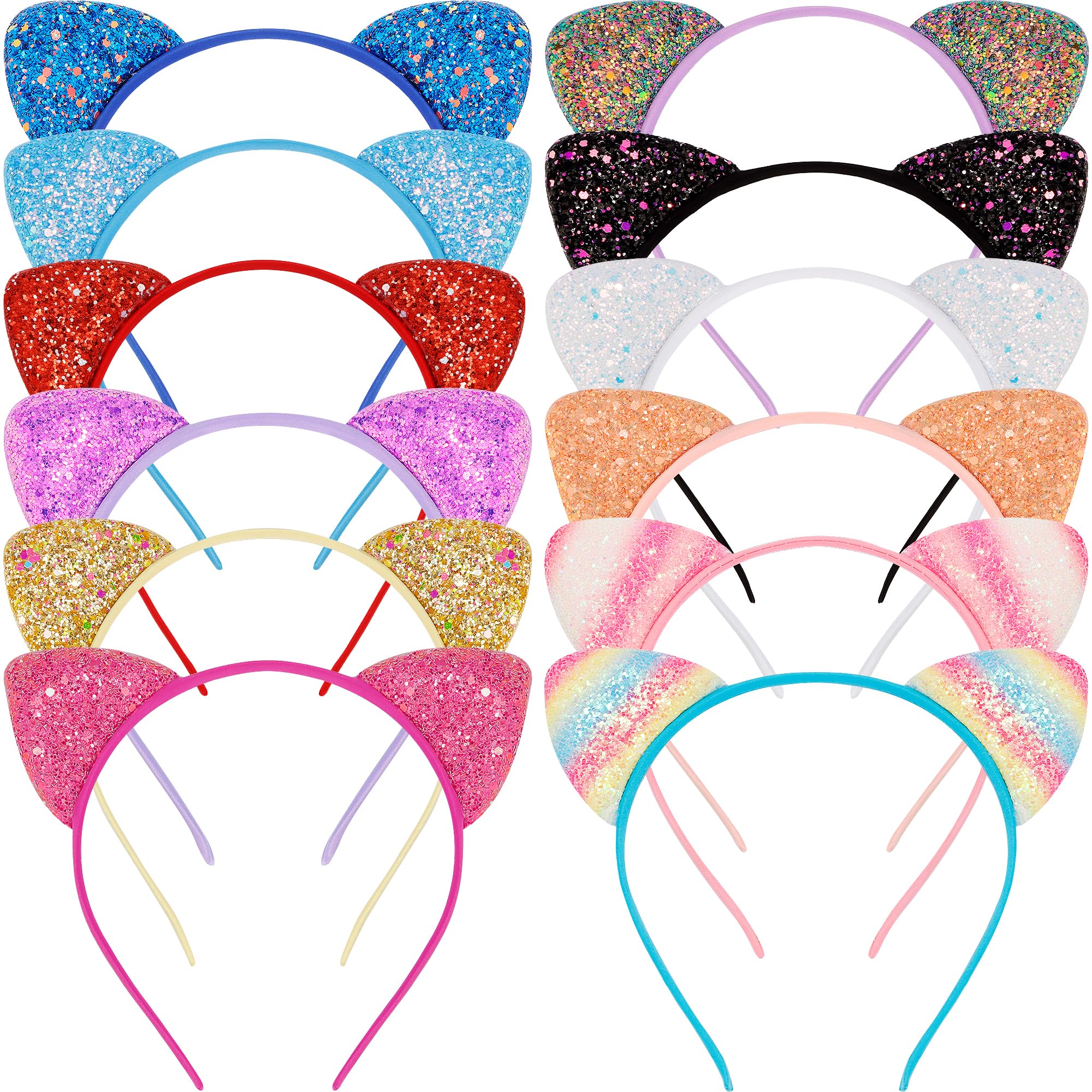 COCIDE 12Pcs Cat Ears Headbands for Women Glitter Hairband for Girls Taylor Party Sequins Decorations for Girls Kitty Favors Bir