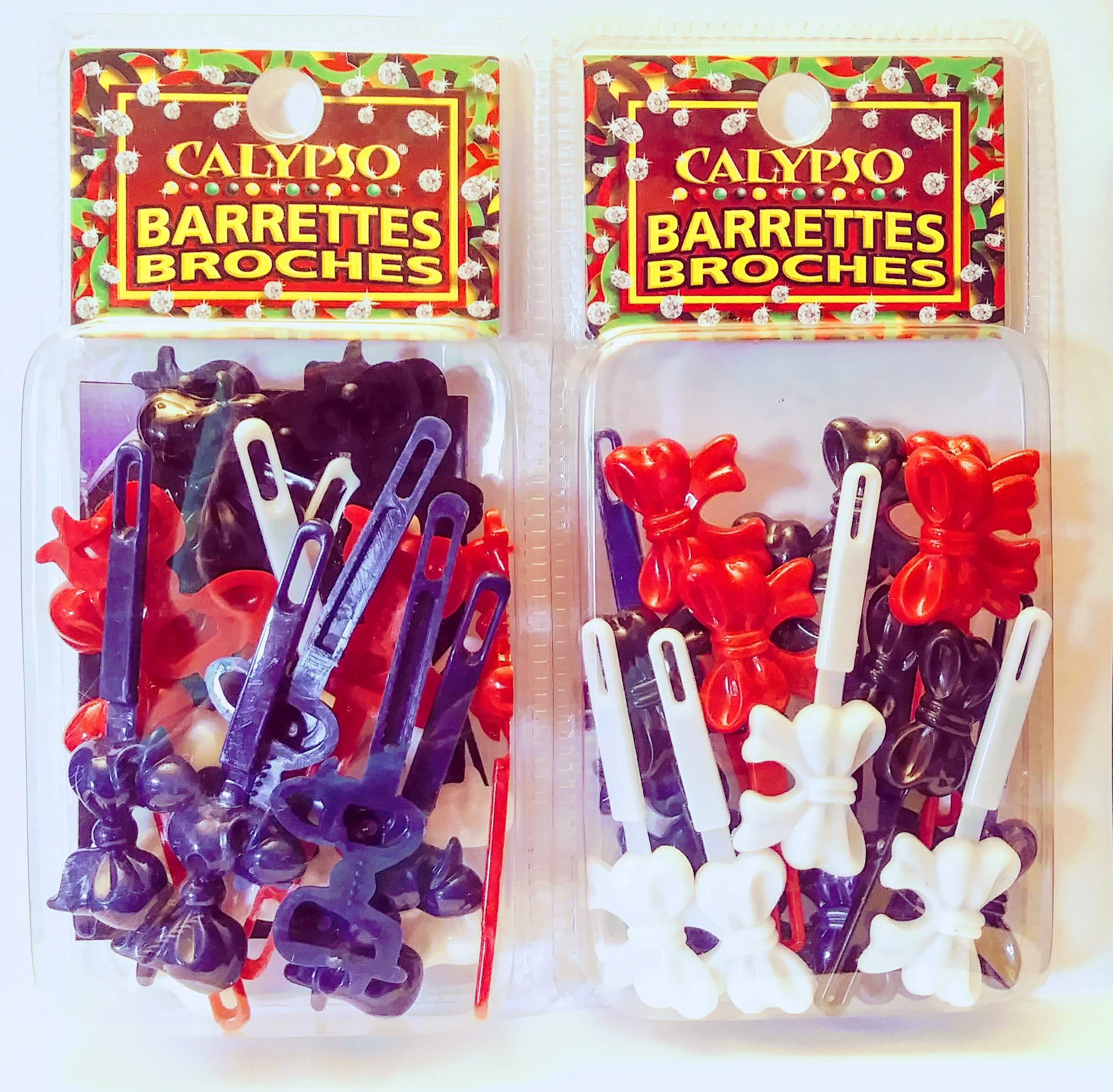 Calypso Hair Barrettes, Bows, Red, White, Blue & Black