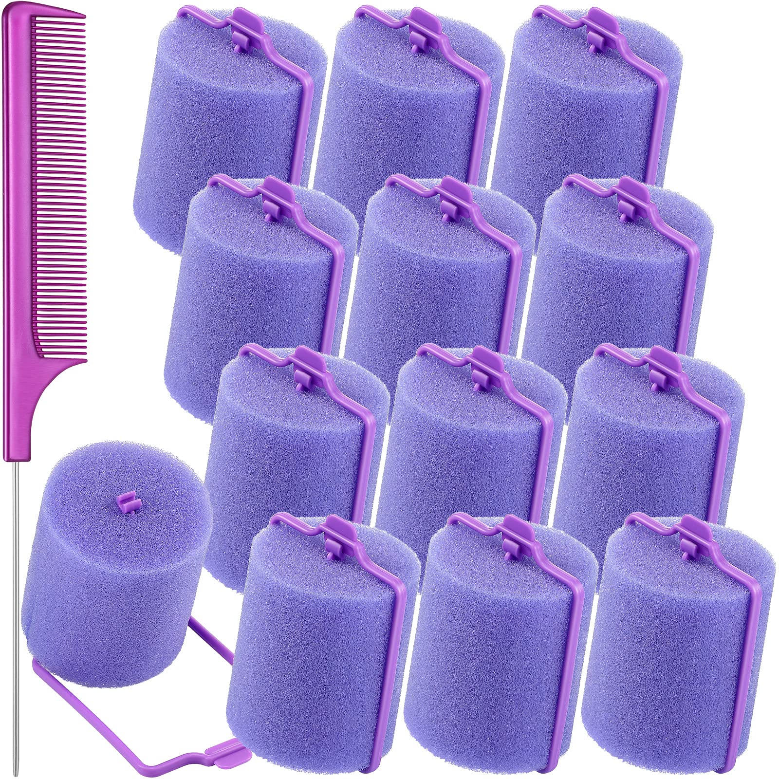 Syhood 12 Pcs Jumbo Soft Sleeping Hair Rollers, 1.89 Inch Large Foam Curlers with Flexible Design, and Stainless Steel Rat Tail 