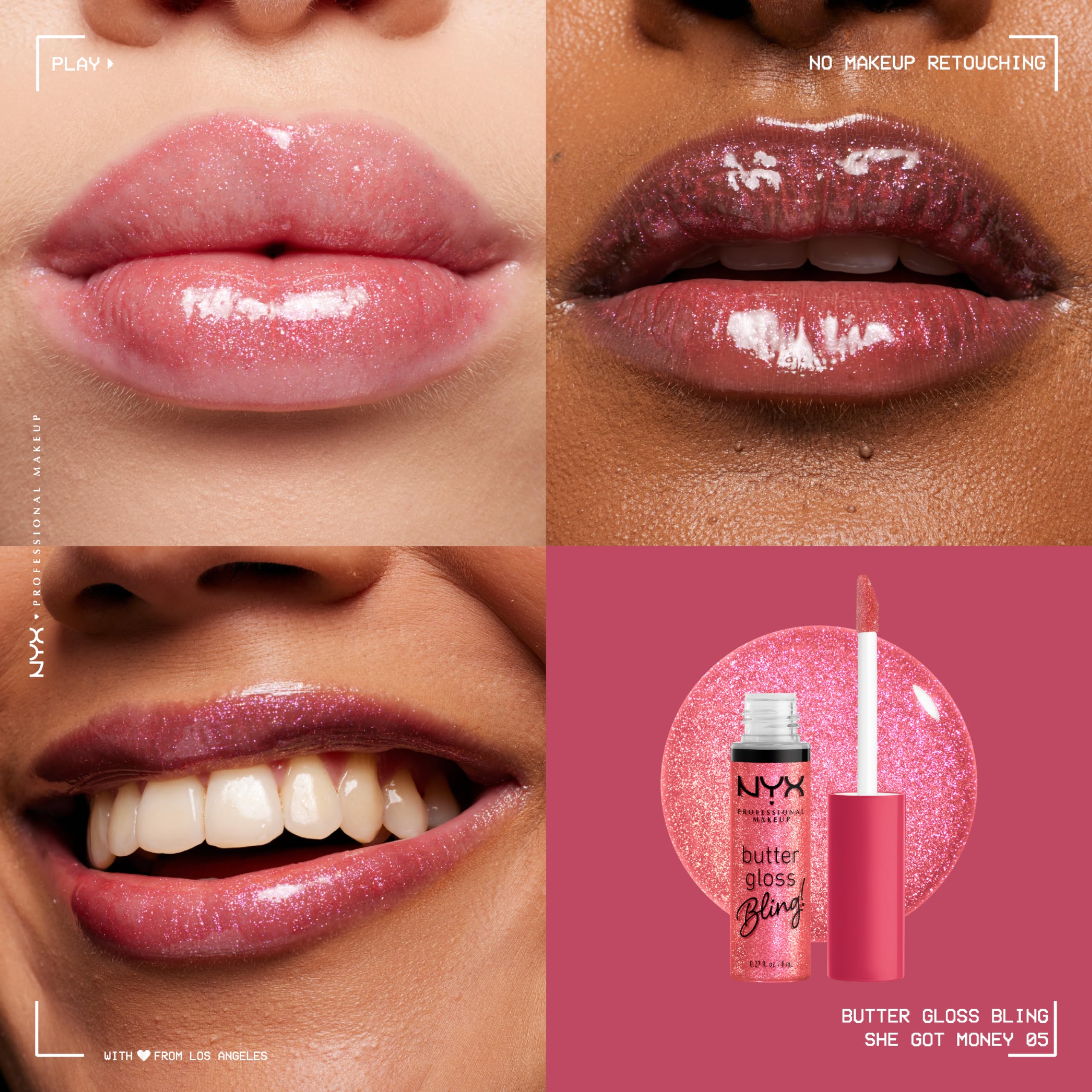 NYX PROFESSIONAL MAKEUP Butter Gloss Bling Lip Gloss, Non Sticky and Shiny Vegan Lip Makeup - She Got Money