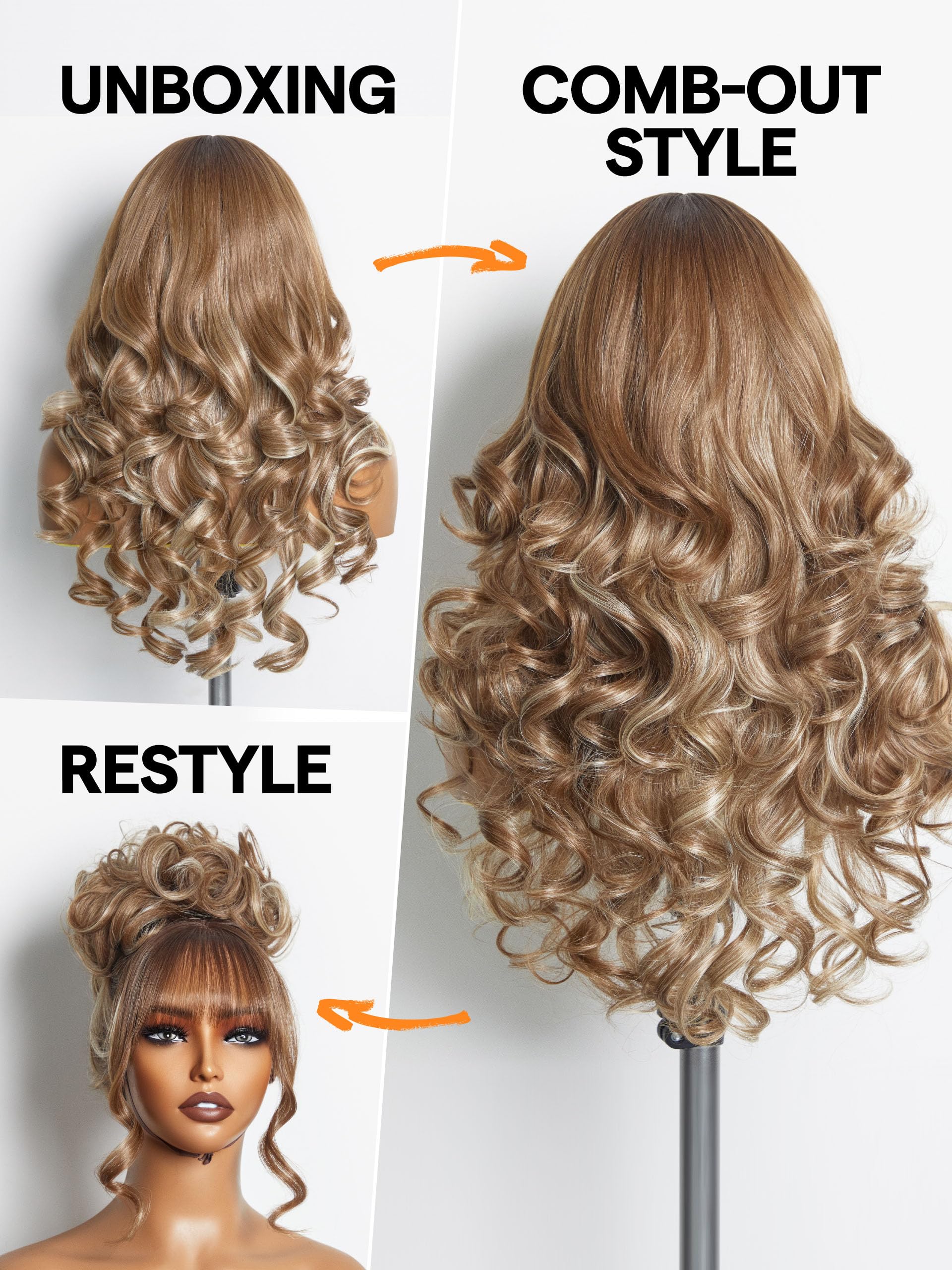 Gorgius Highlight Wigs With Bang Body Wave Wig Natural Highlights Glueless Wavy Wig Crafted With Style-Archive Technology: Premi