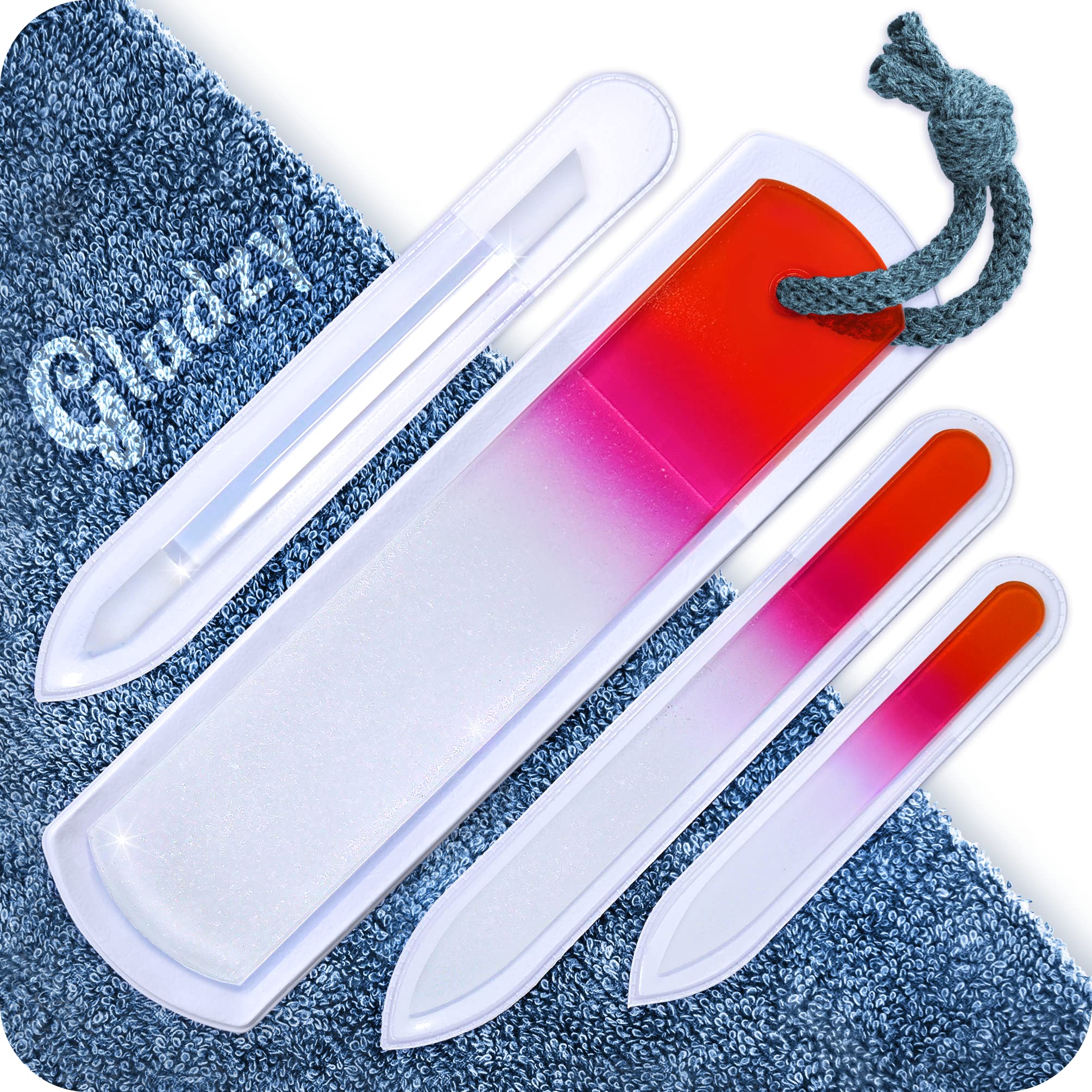 GLADZY Genuine Czech Glass Nail File Set - Callus Remover Foot Rasp, Cuticle Pusher Manicure Stick, Double Sided Etched Differen