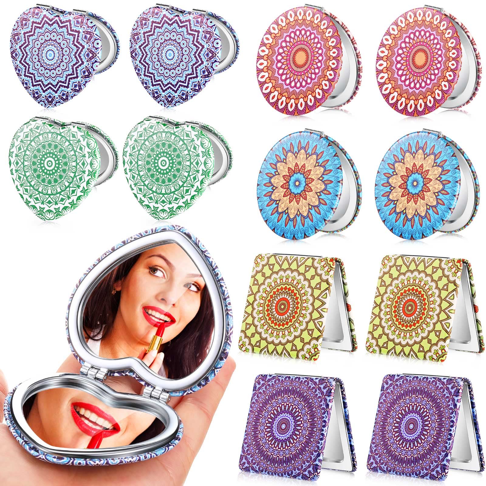Mandala Design Pocket Mirror Mini Purse Mirror Travel Makeup Mirror Compact Mirror Beauty Magnifying Double Sides Pocket Mirror