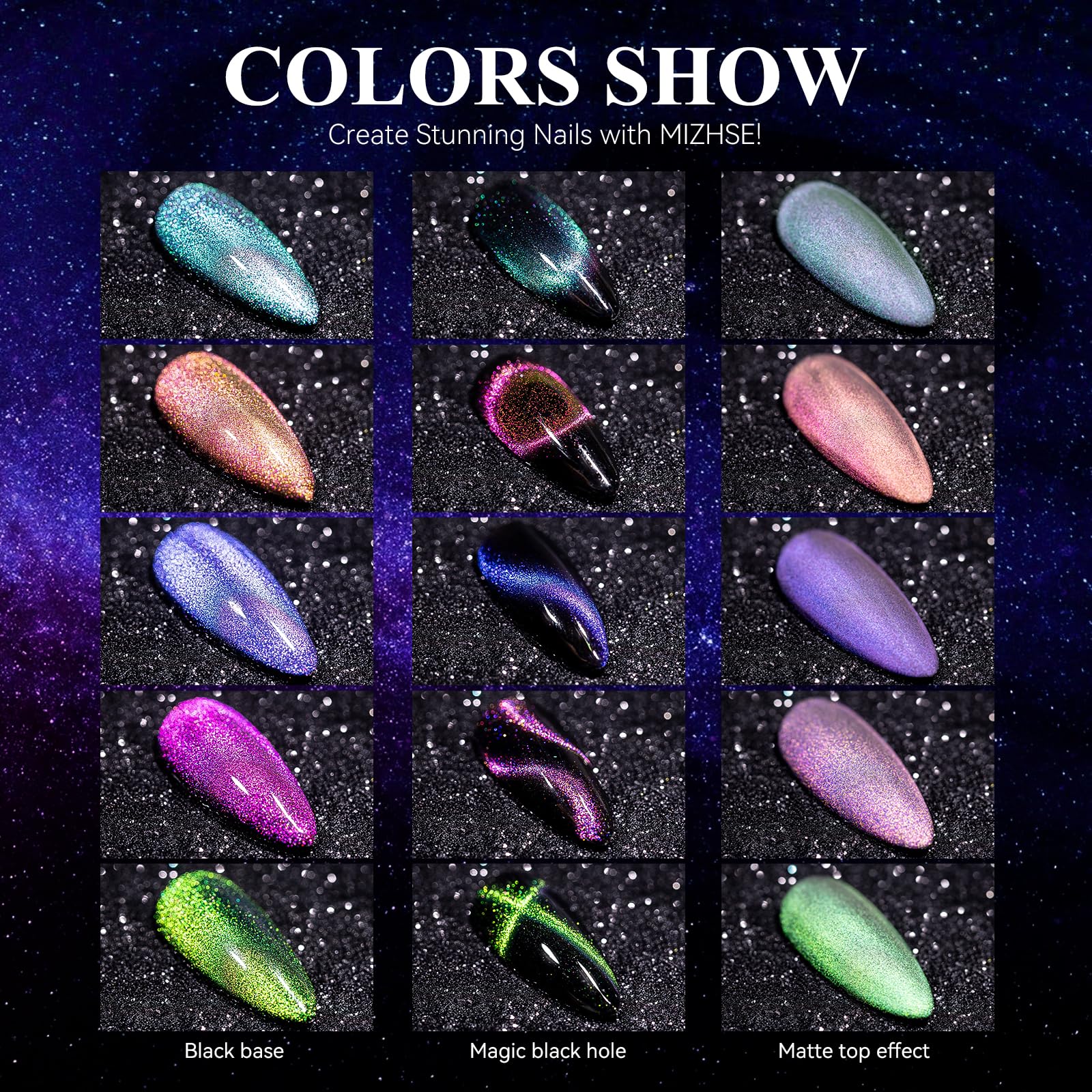 Mizhse 9D Cat Eye Gel Nail Polish, Magnetic Cat Eye Gel Polish Set, 10Ml*6 With 2 Magnets, Classic Colors Chameleon Magic Galaxy