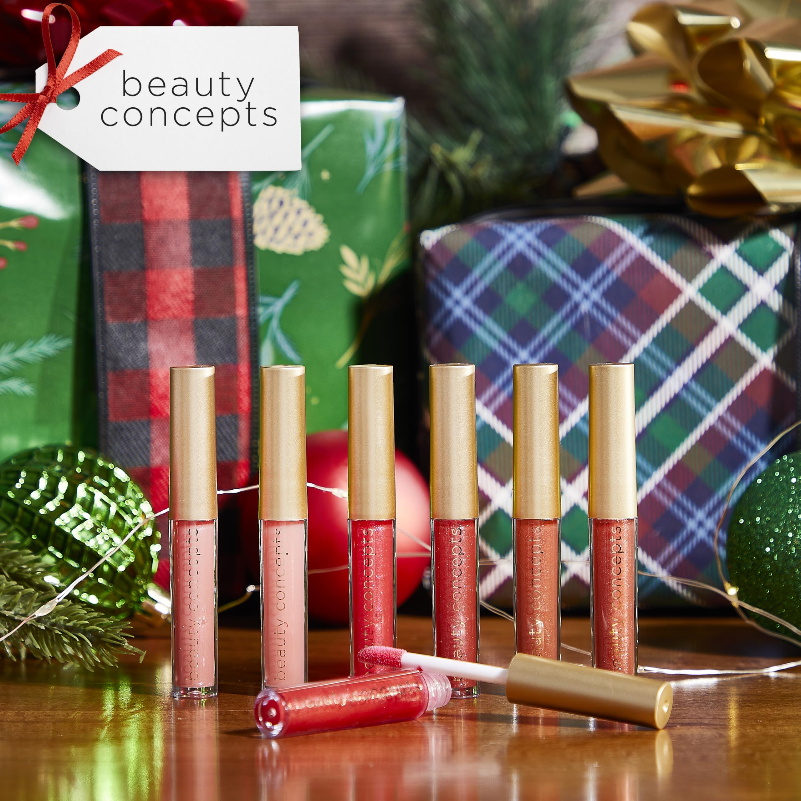 Beauty Concept 15-Piece Lip Gloss Set - Radiant Lips With Glossy Heavy Embossing, Shiny Gold Foil Stamping - 0.7 Fl Oz Each In P