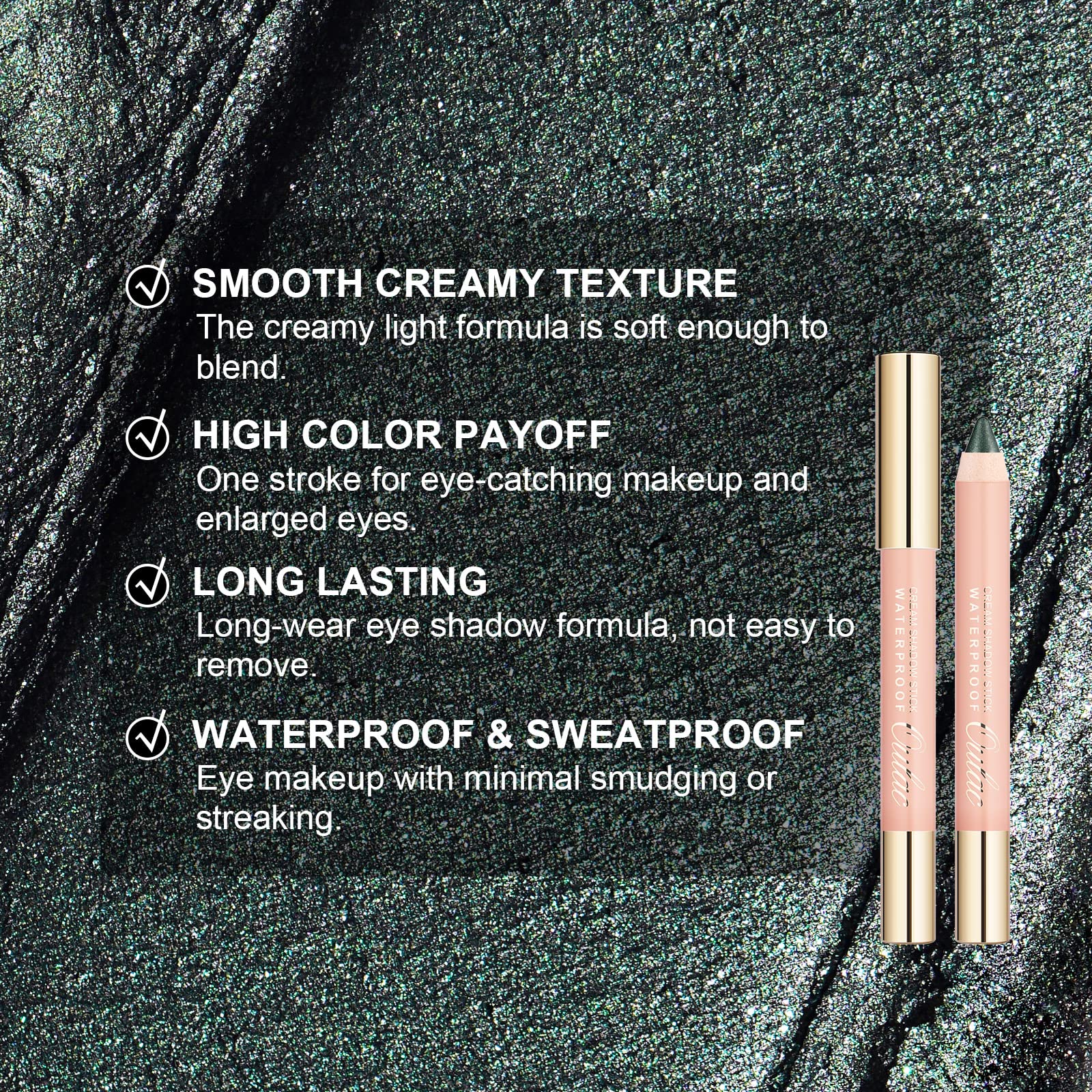 Oulac Sparkly Green Eyeshadow Pencil - Waterproof Eye Shadow Stick Smooth And Long Lasting, Shimmering Glitter Finish, Blendable