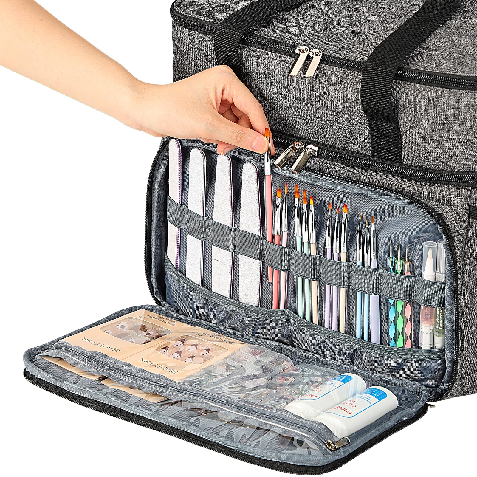 Homest Double Layer Nail Polish Organizer Holds 80 Bottles (15Ml/0.5 Fl. Oz) And A Lamp, Case With 2 Removable Pouches For Manic