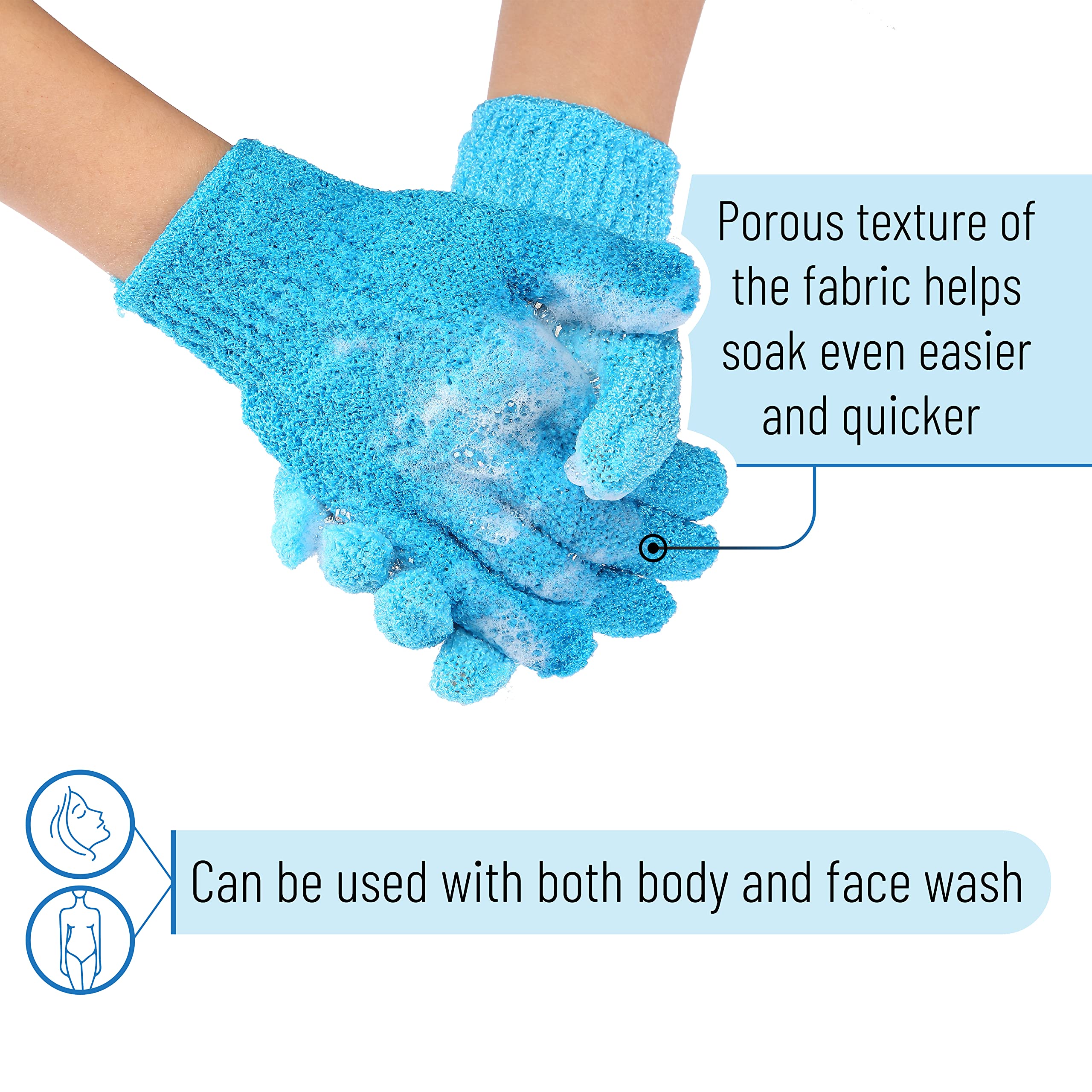 Slick- Exfoliating Gloves, 4 Pcs, Skin Exfoliator For Body, Shower Gloves, Scrub Gloves Exfoliating, Exfoliating Body Scrub Glov