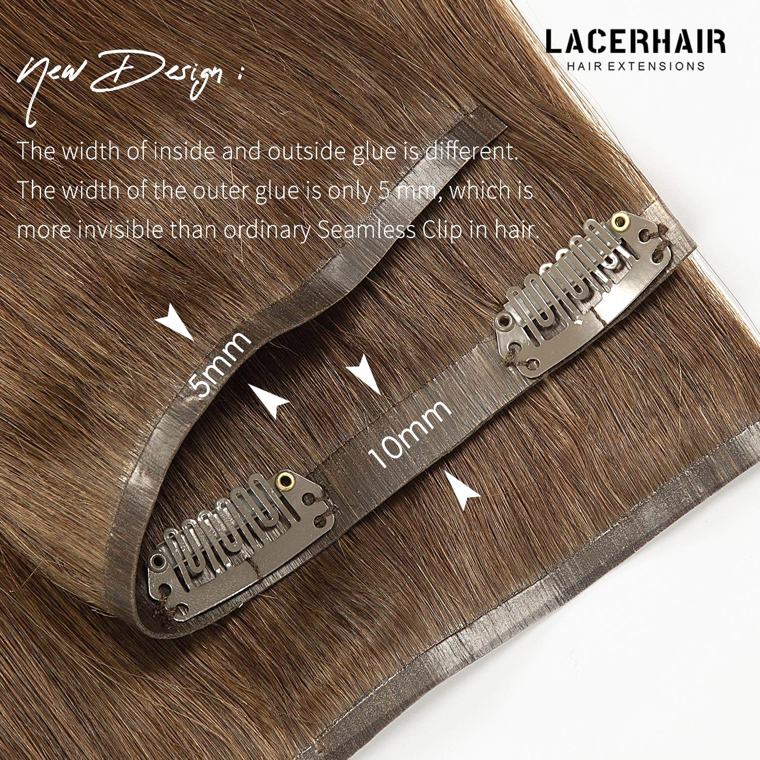 Lacer Hair Seamless Clip In Human Hair Extensions 9A Grade Virgin Hair Clip Ins With Invisible Tape Weft #4 Chocolate Brown Colo