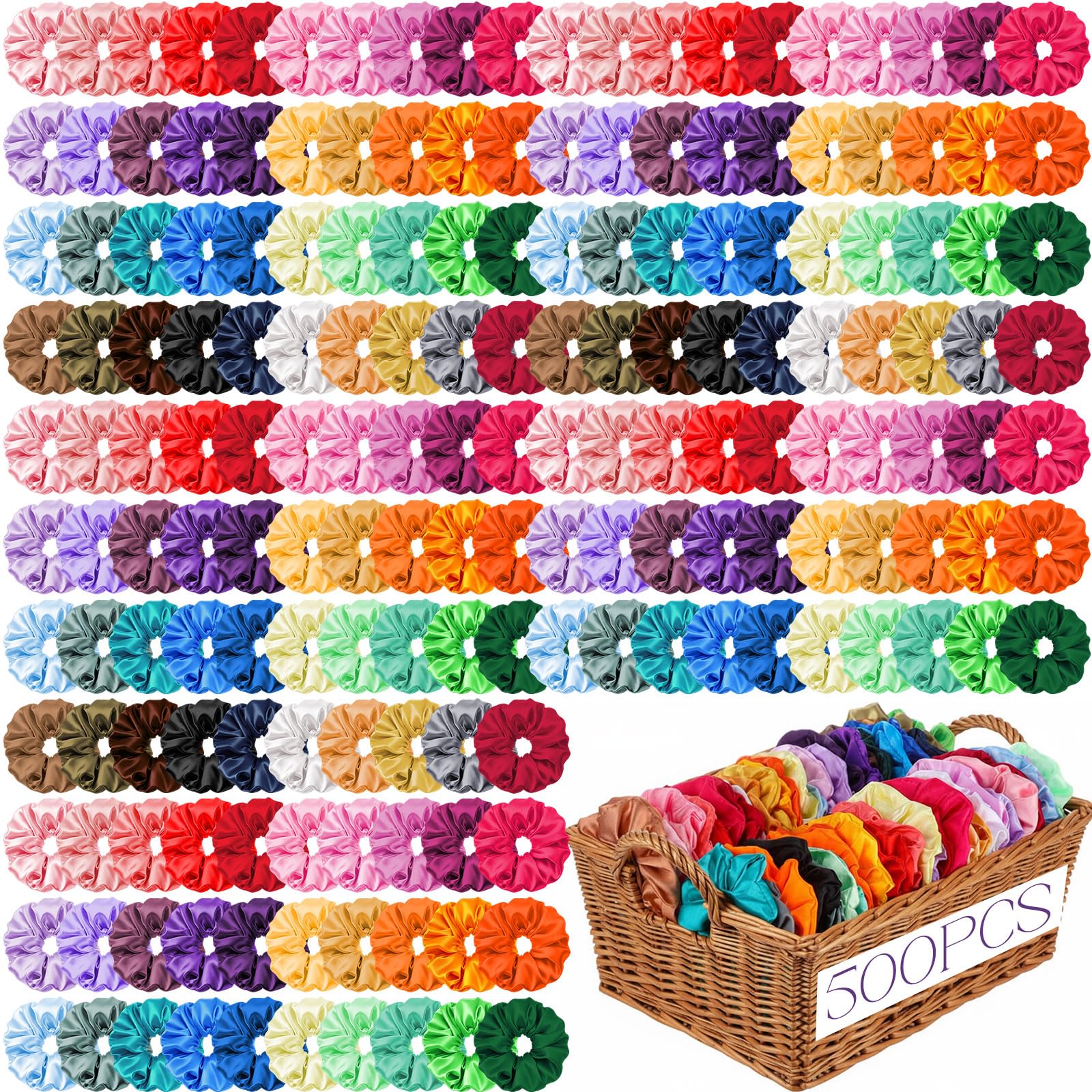 Yuxung 500 PCS Satin Silk Scrunchies Bulk - 40 Color Elastic Hair Bands Ropes Ponytails Accessories Gift for Women Girls