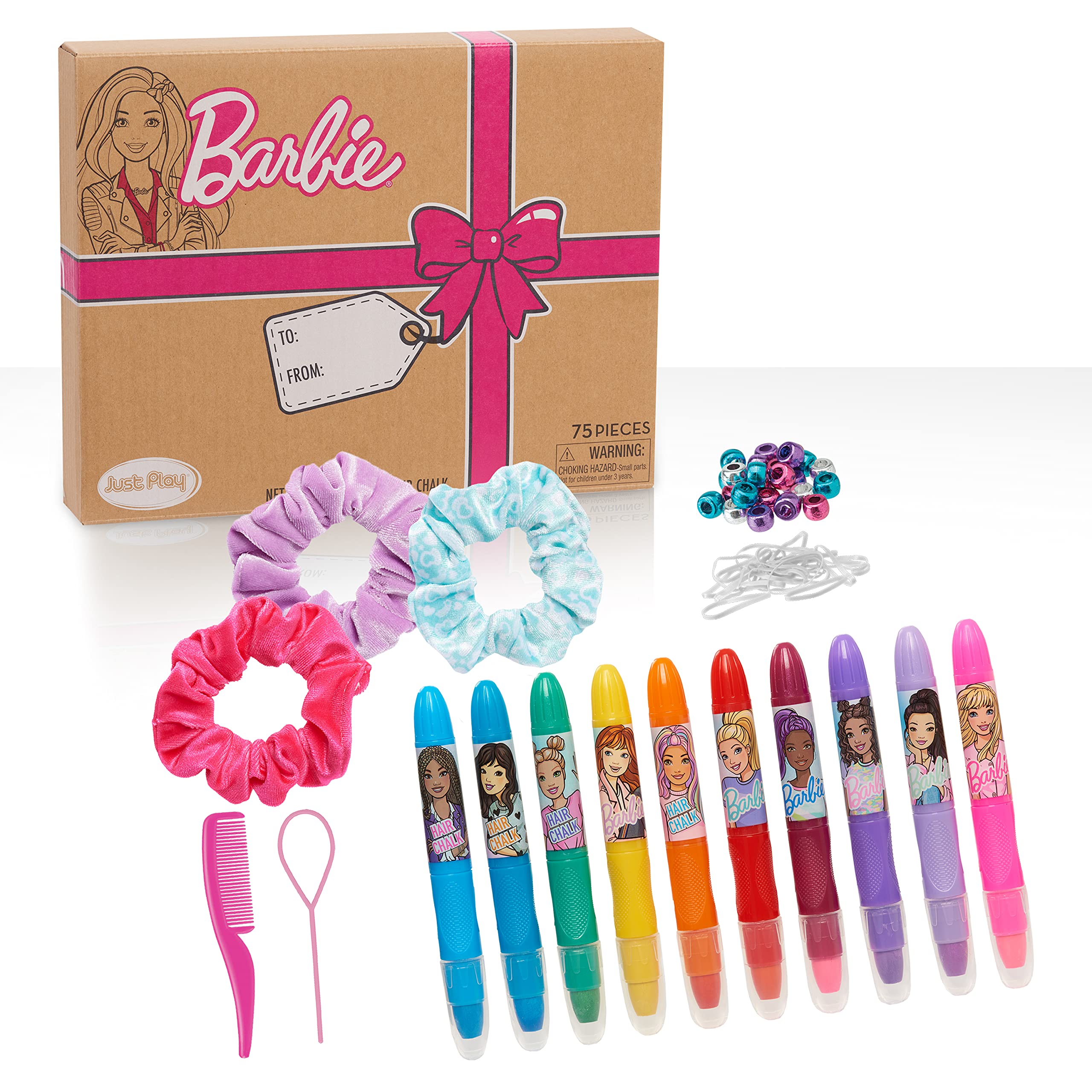 Barbie Deluxe Hair Chalk Salon Set, 75Piece Hair Accessories Set for Girls, Includes Scrunchies, Hair Beads and Tool