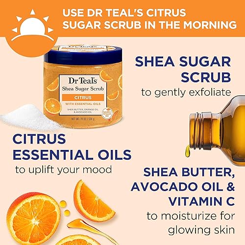 Dr Teal's Shea Sugar Body Scrub, Daytime/Nighttime with Vitamin C and Sleep Blend, 19 oz (Pack of 2)