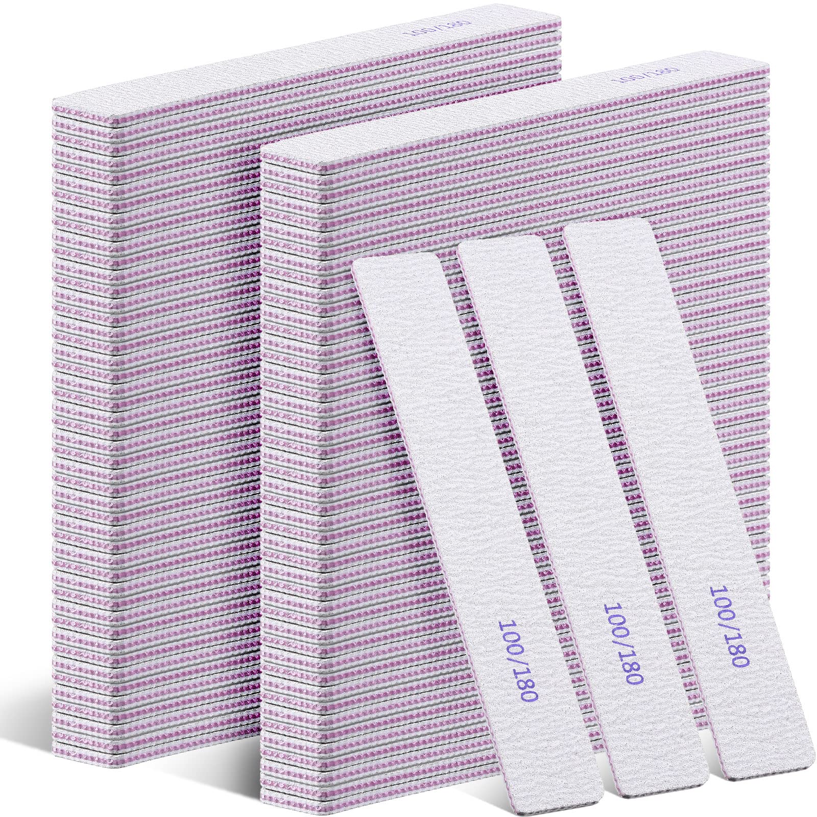 Xinnun 150 Pcs Nail Files 100/180 Grit Double Sides Professional Reusable Emery Board Nail Files for Acrylic Nails Manicure Tool