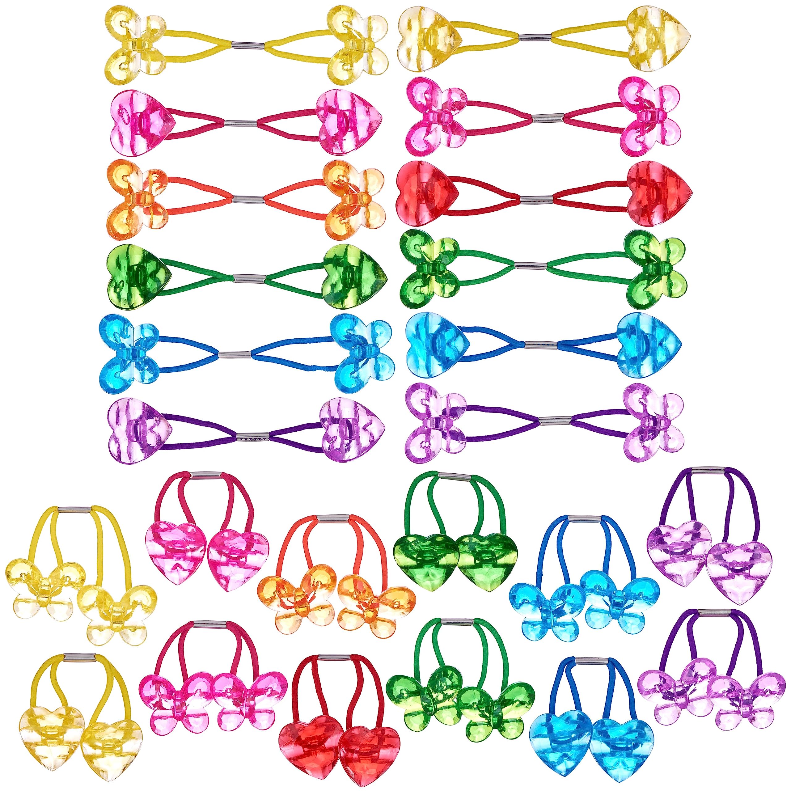 Expressions 24Pc Ponytailers Heart & Butterfly Assorted Twin Bead Ponytail Hair Elastics, Bright Multicolored Twin Hair Beads Ba