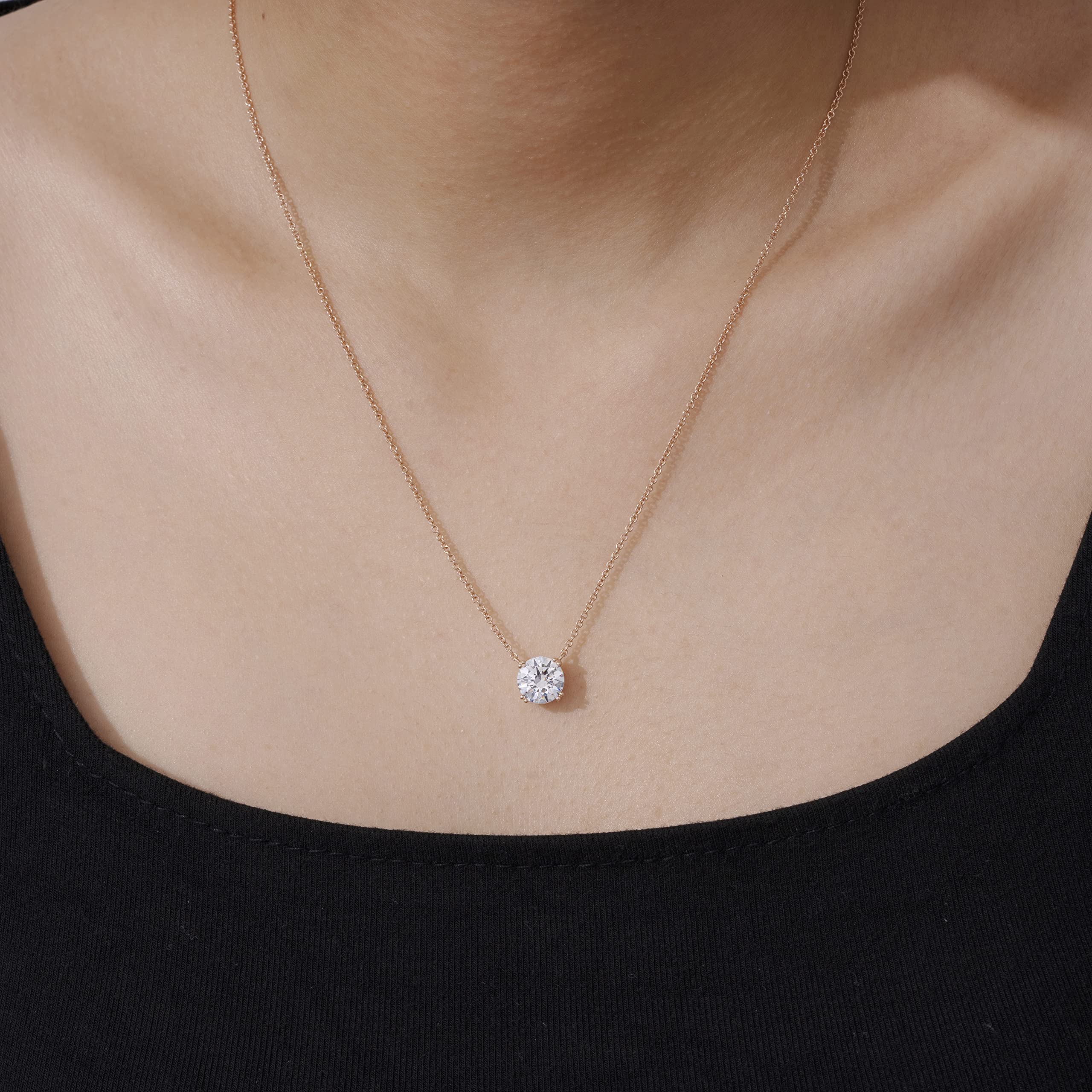 Amazon Essentials Rose Gold Plated Sterling Silver Solitaire Pendant Necklace set with Round Cut Infinite Elements Cubic Zirconi