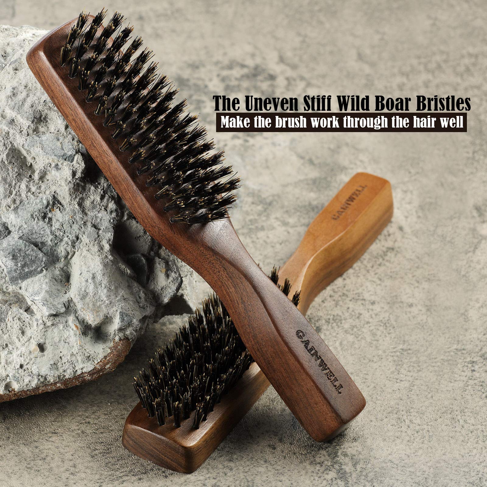 GAINWELL Men's Wild Boar Bristle Hair Brush - Stiff Bristles, Black Walnut Handle, Ideal for Thick Hair, 1 Count