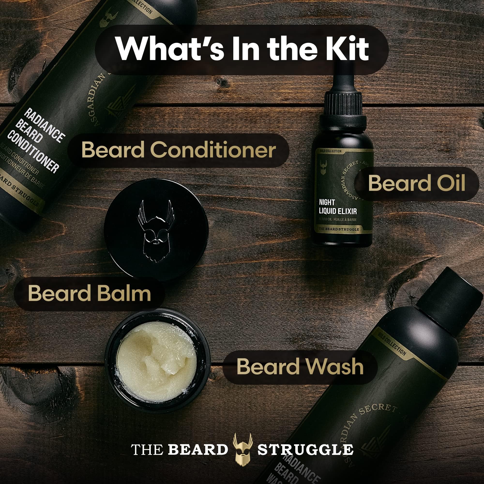 The Beard Struggle Beard Growth Kit For Men Includes Beard Balm, Beard Oil, Beard Wash, & Beard Conditioner - Gold Collection -