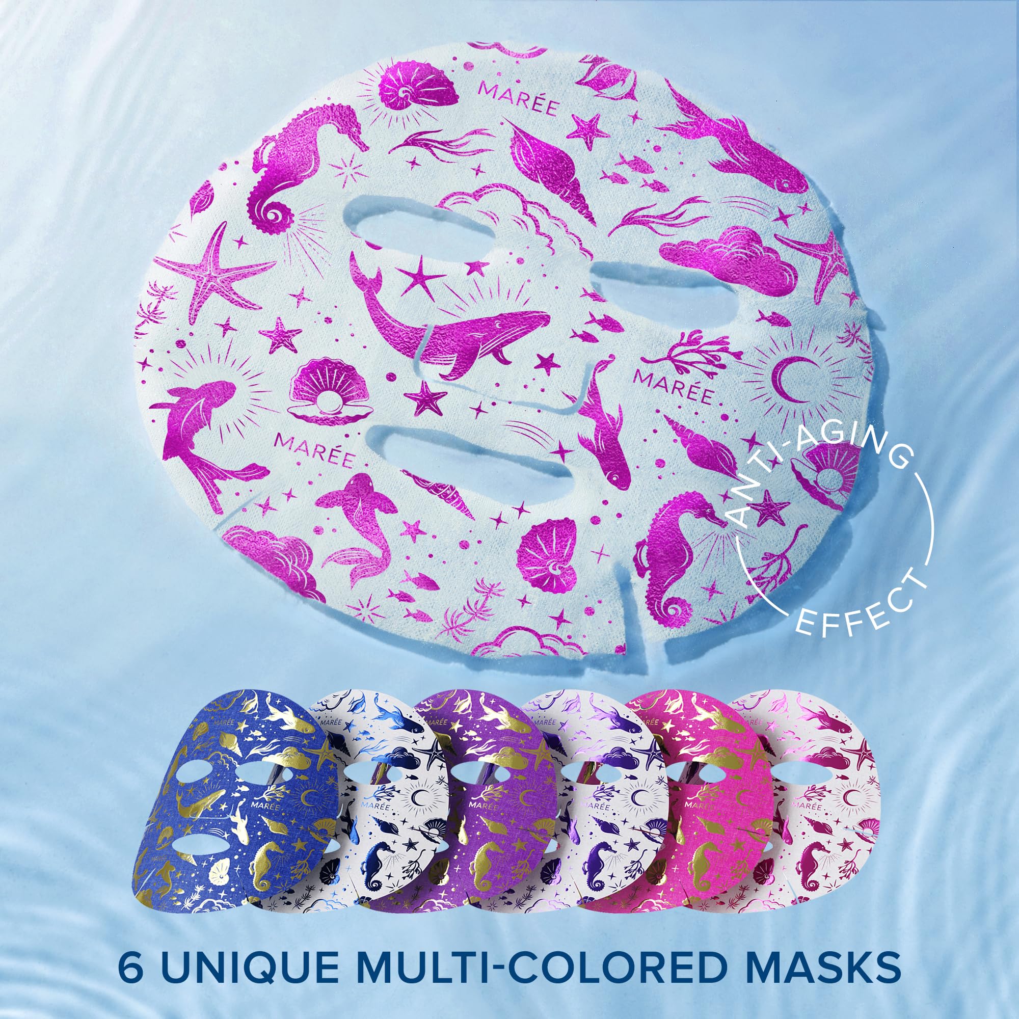 Maree Facial Masks For Skin Care & Beauty - Sheet Masks For Face With Natural Pearl Extract, Marine Collagen & Hyaluronic Acid -