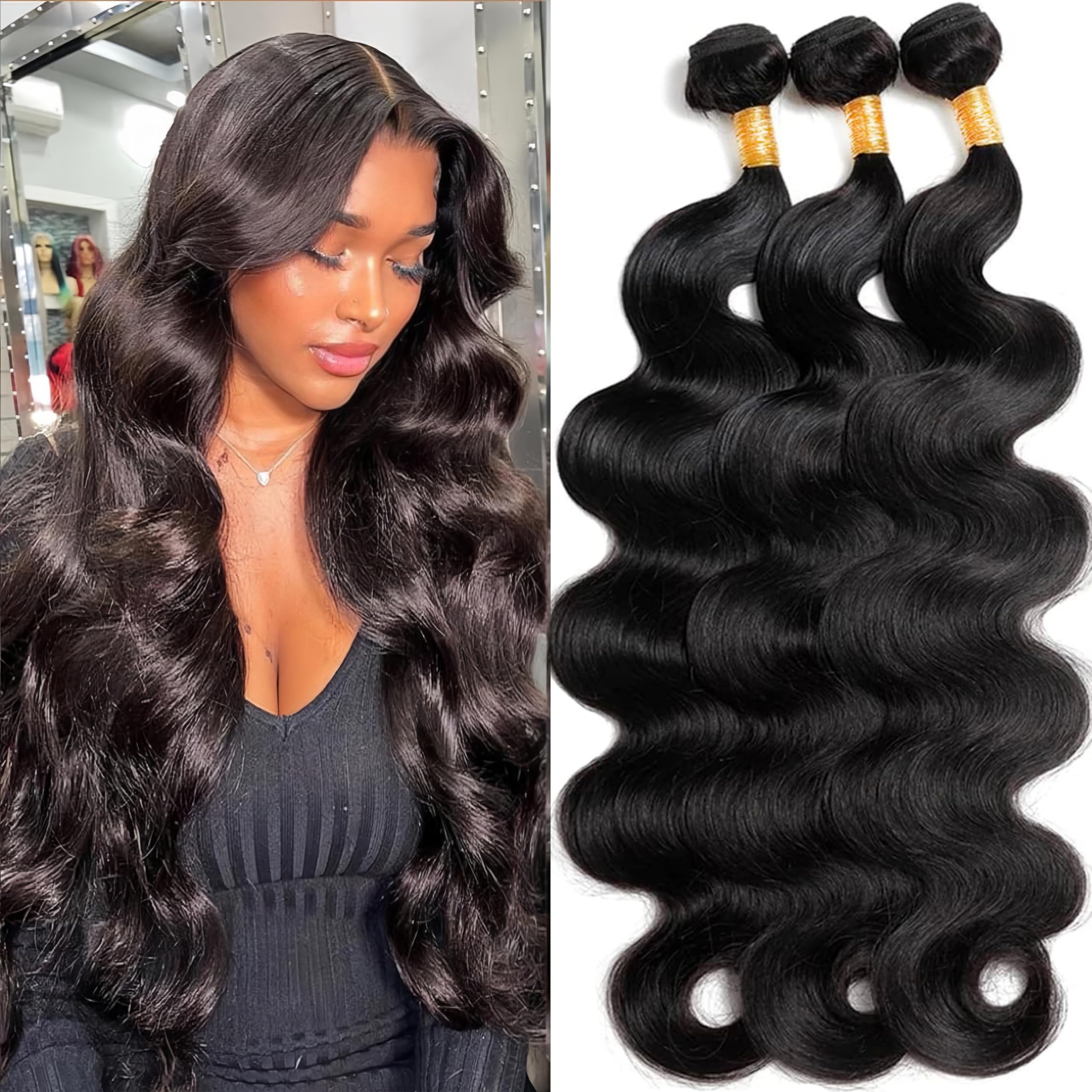 Hswpawk 12A Human Hair Bundles 24 26 28Inch Body Wave Bundles Human Hair 100% Unprocessed Brazilian Virgin Hair 3 Bundles Deals 