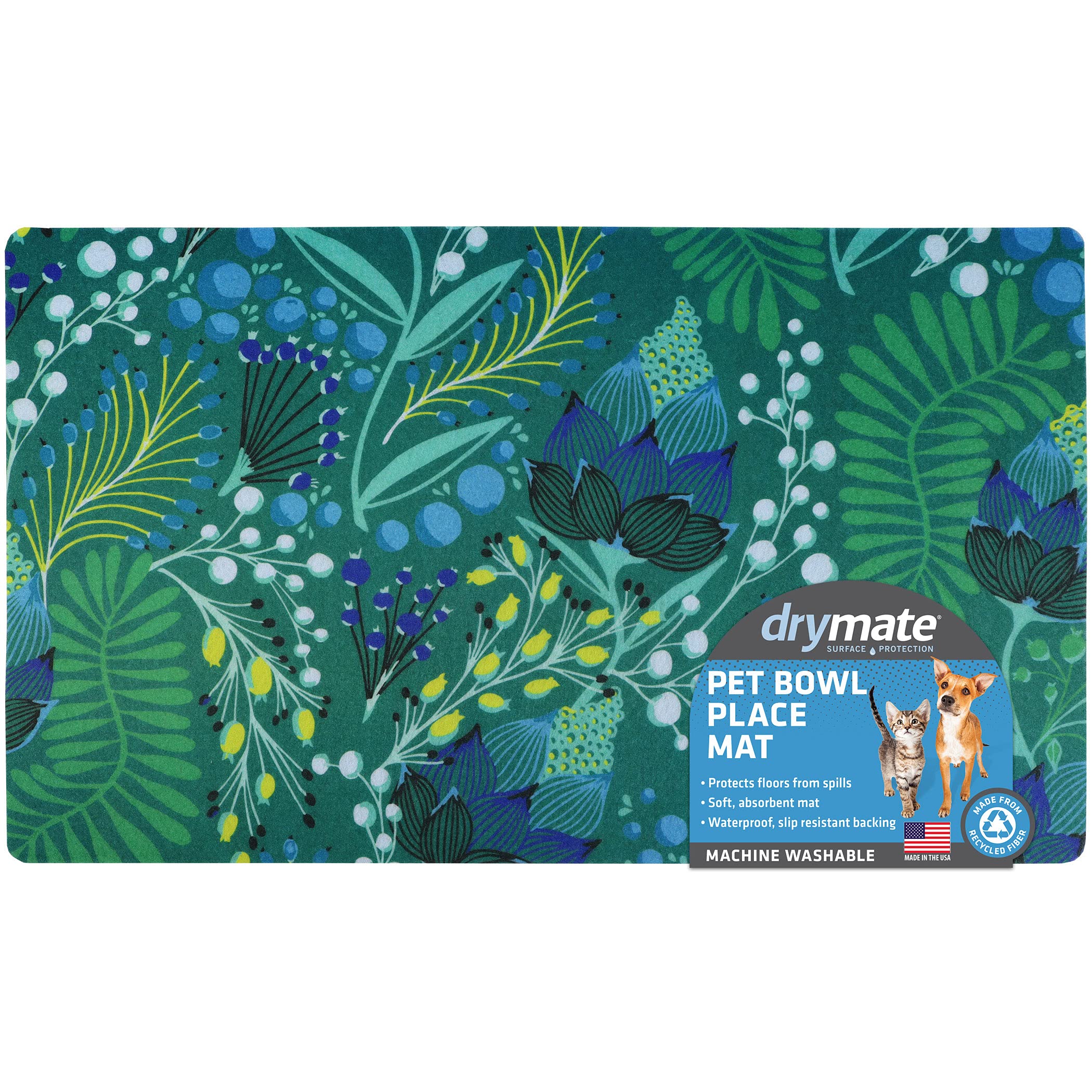 Drymate Pet Bowl Placemat, Dog  Cat Food Feeding Mat - Absorbent Fabric, Waterproof Backing, Slip-Resistant - Machine Washabledu