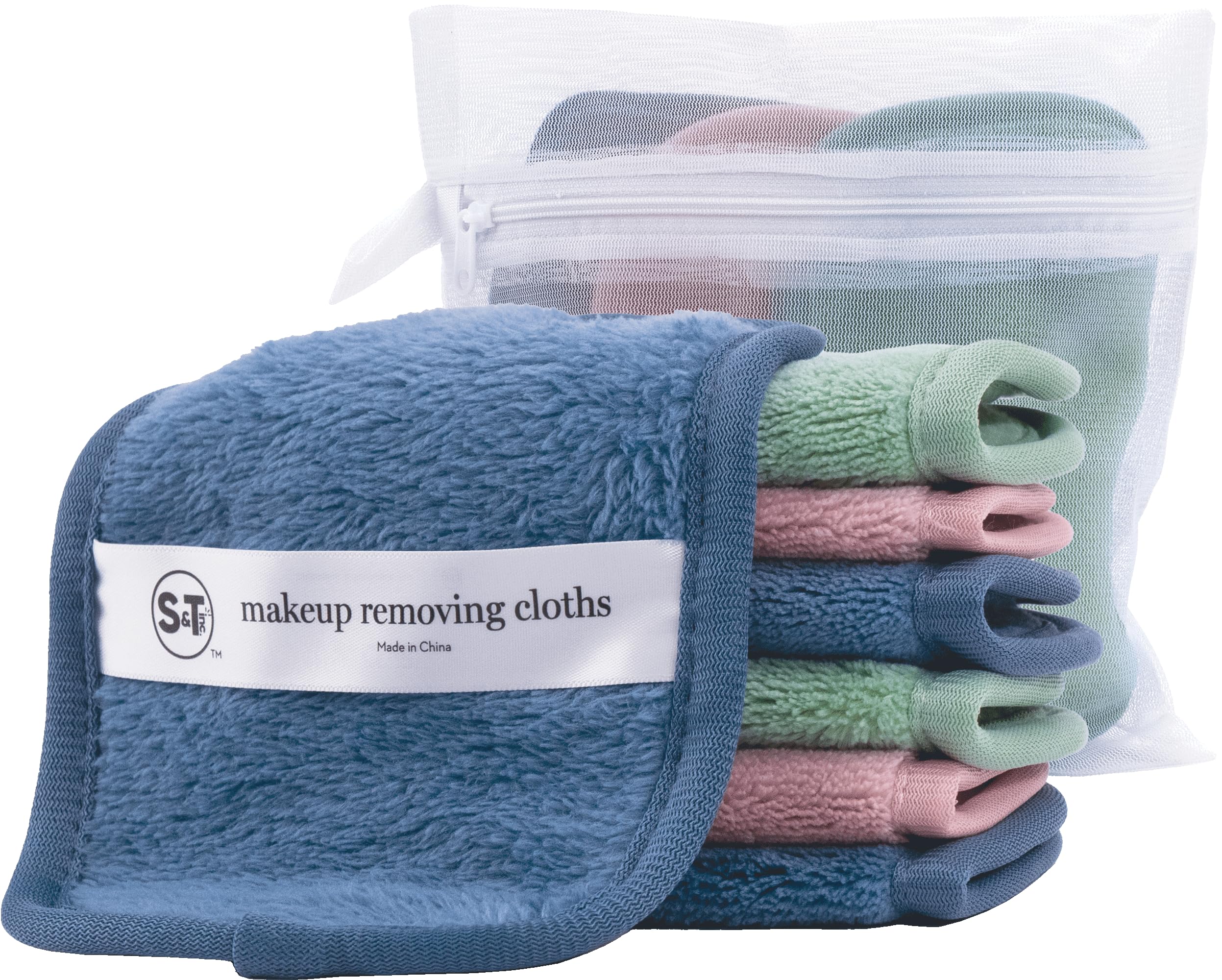 S&T Inc. Makeup Remover Wipes For Skin Care, Reusable Makeup Wipes With Laundry Bag, Travel Essentials, Assorted Colors, 4.5 Inc