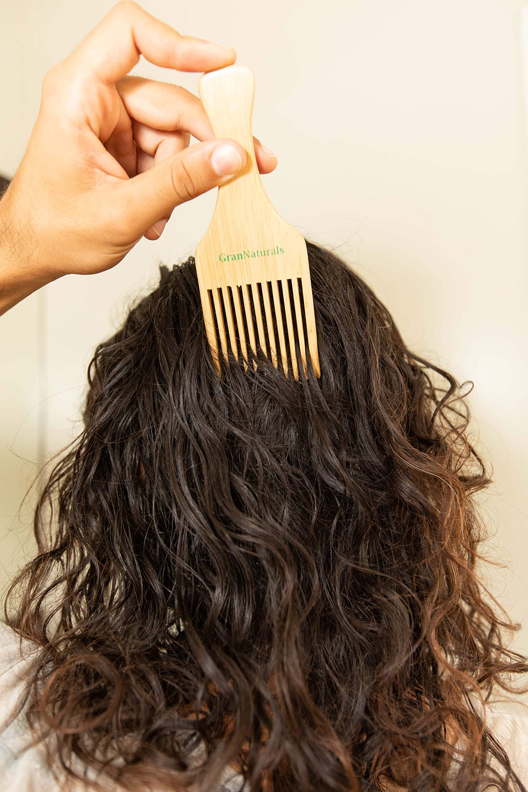 Grannaturals Wooden Comb & Hair Pick - Natural Wood Volumizing & Styling Tool For Thick, Coarse, Curly Hair - Non-Static Comb Fo