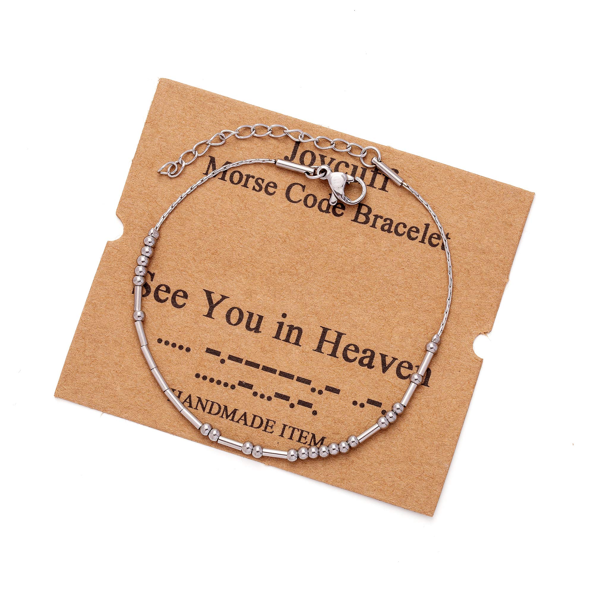 JoycuFF Memorial Gifts for Women See You in Heaven Morse Code Chain Bracelets for Woman Inspirational Sympathy Bangle for Loss o