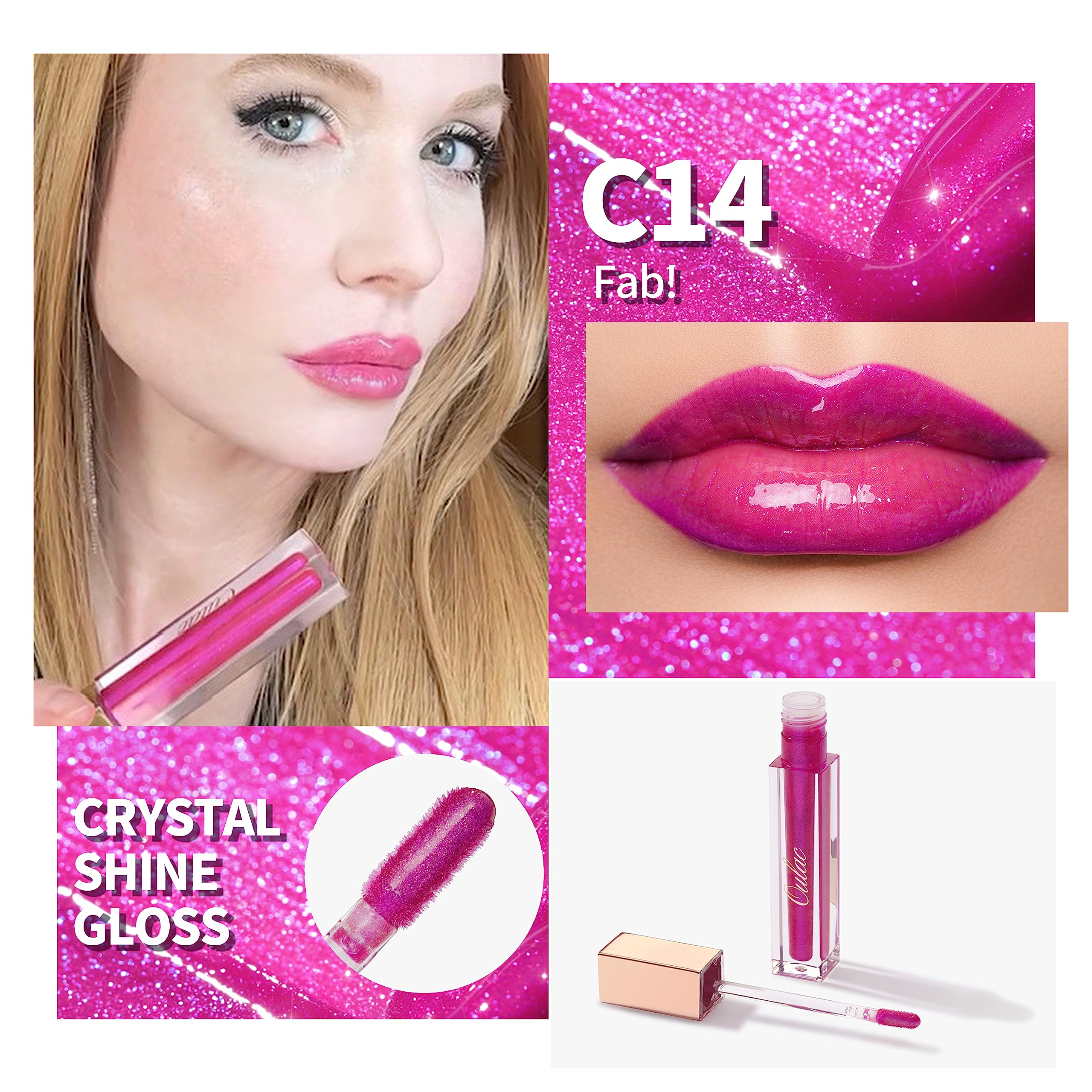 Oulac Purple Lip Gloss High-Shine Moisturizing Lip Gloss Oil Liquid Lipstick Non-Stick Cup Glitter Lipstick Lip Tint Reduce Fine