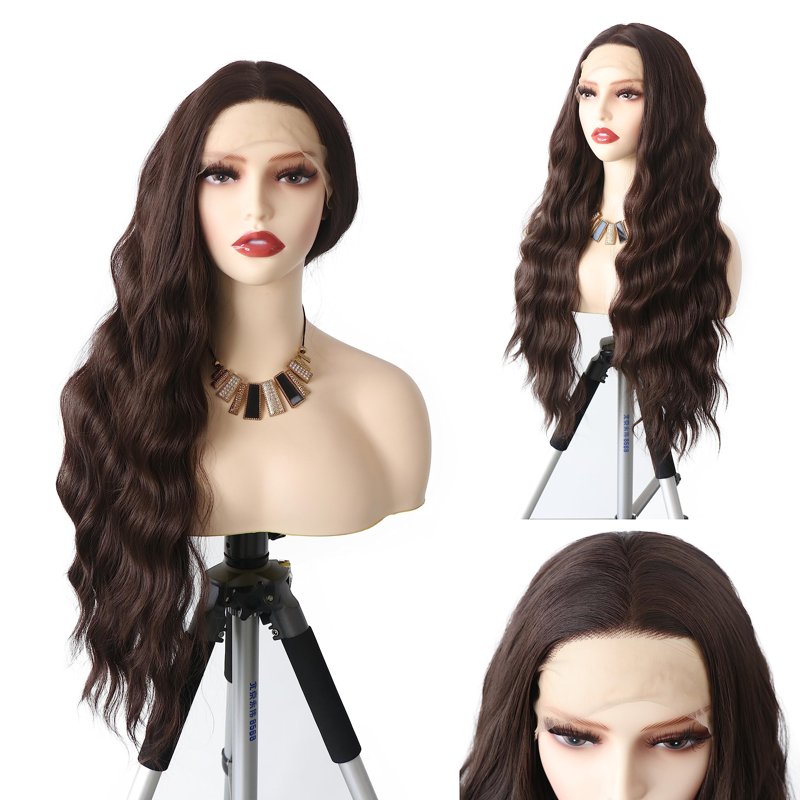 Wxhwcx Long Brown Middle Part Wavy Wig For Women Heat Resistant Fiber Hair Synthetic Lace Front Wigs Daily Party Use Wigs