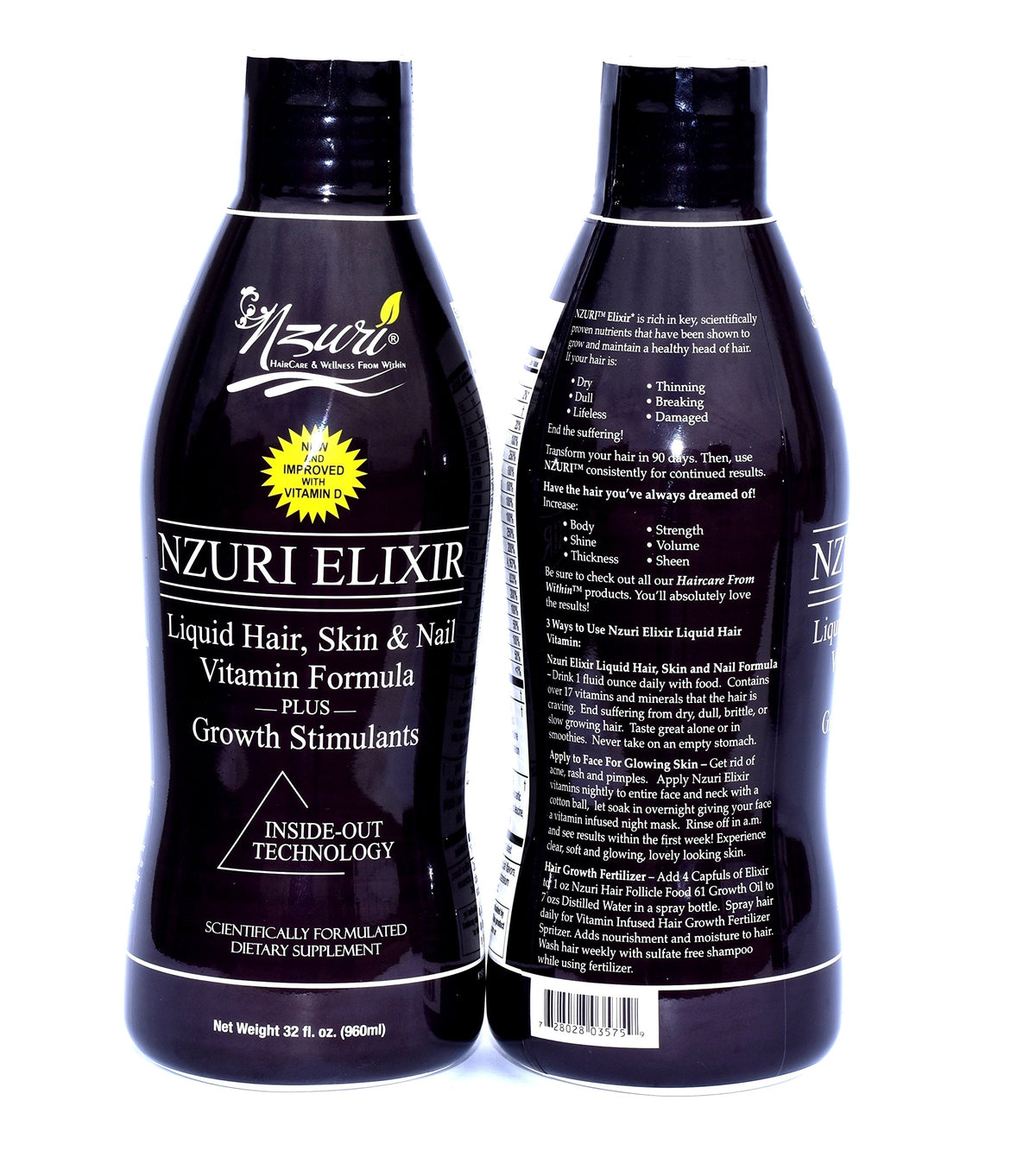 Nzuri Elixir Hair Skin And Nails Vitamins For Women And Men With Biotin, Folate, And Vitamin D For Daily Growth Supplement To Re
