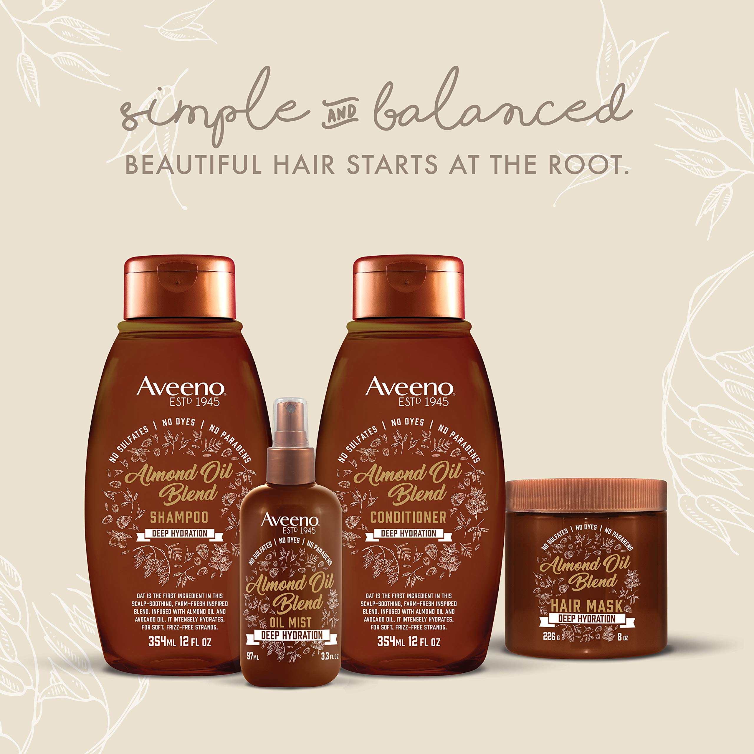 Aveeno Hydrating Hair Mask Treatment with Almond Oil & Avocado, 8 Fl Oz, Sulfate & Paraben-Free, for Dry Damaged Color-Treated Hair