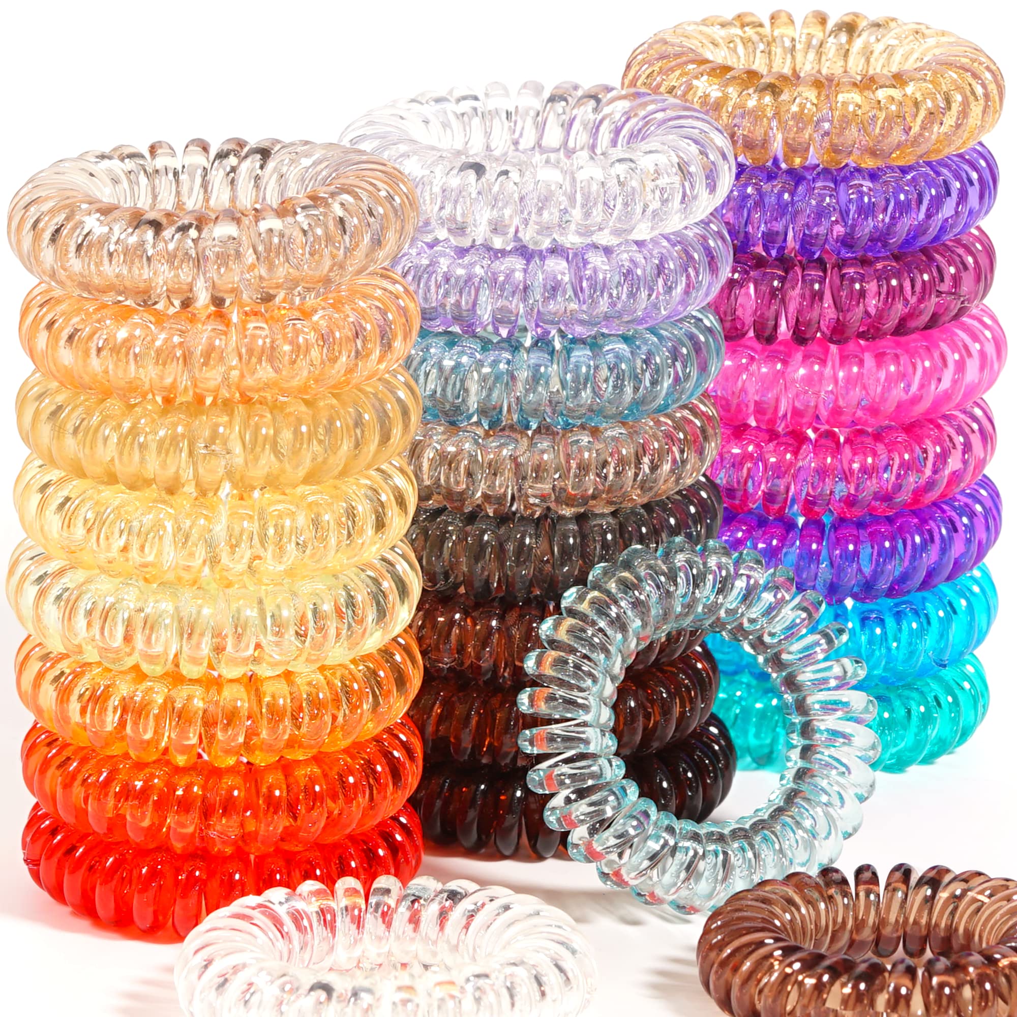 Transparent Spiral Hair Ties, Ded 24 Pcs No Crease Coil Hair Ties, Phone Cord Hair Ties, Ponytail Holder Hair Coils Elastic Hair