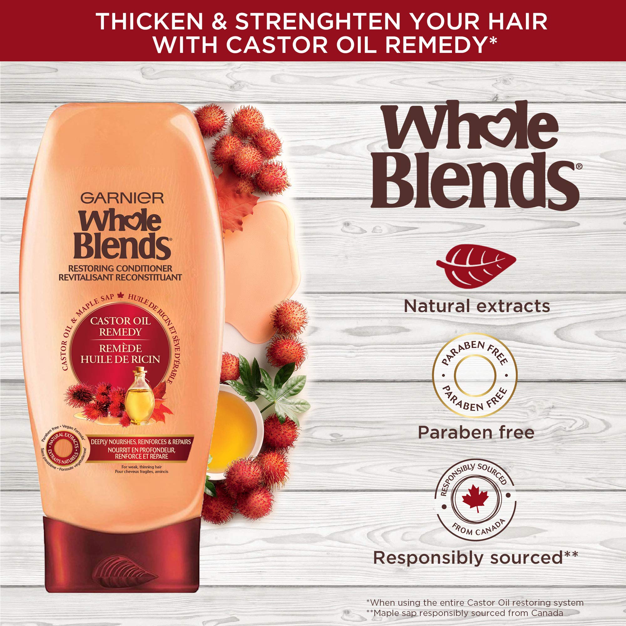 Garnier Whole Blends Restoring Conditioner Maple Remedy, For Dry, Damaged Hair, 12.5 Fl. Oz.
