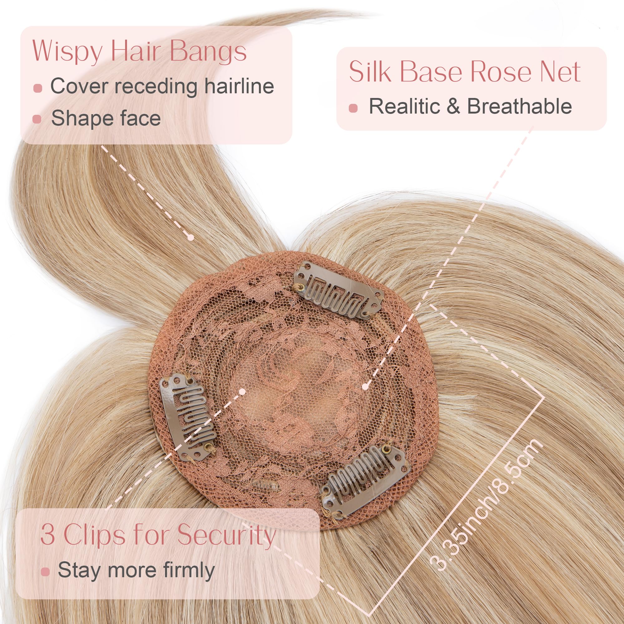 SEGO Hair Toppers for Women Real Human Hair with Bangs Mono Base 14 Inch Clip In Bangs Wiglets Topper Hair Pieces for Women with