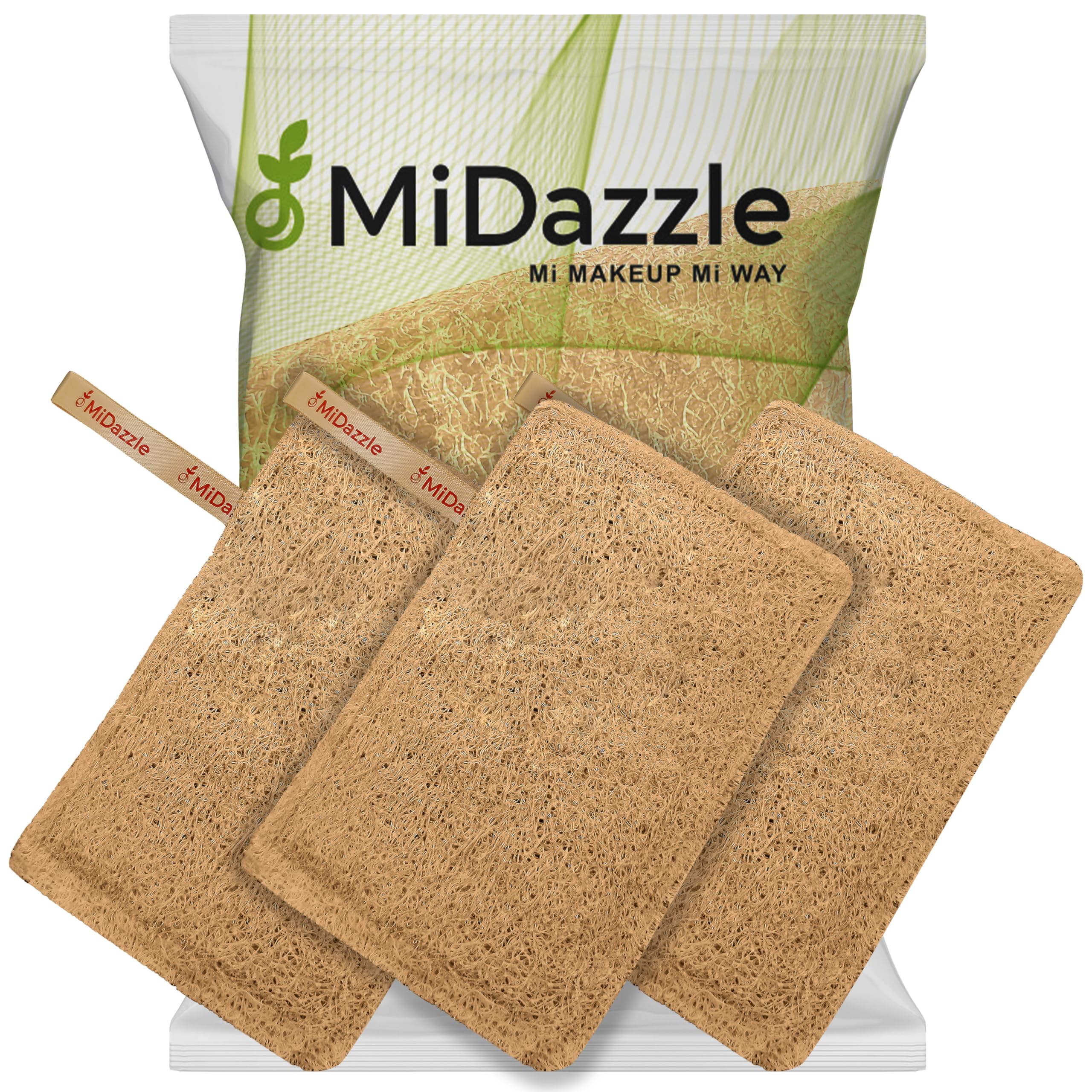Midazzle 100% Natural Body Scrubber Loofah For Bathing (Rectangle) (Pack Of 3)