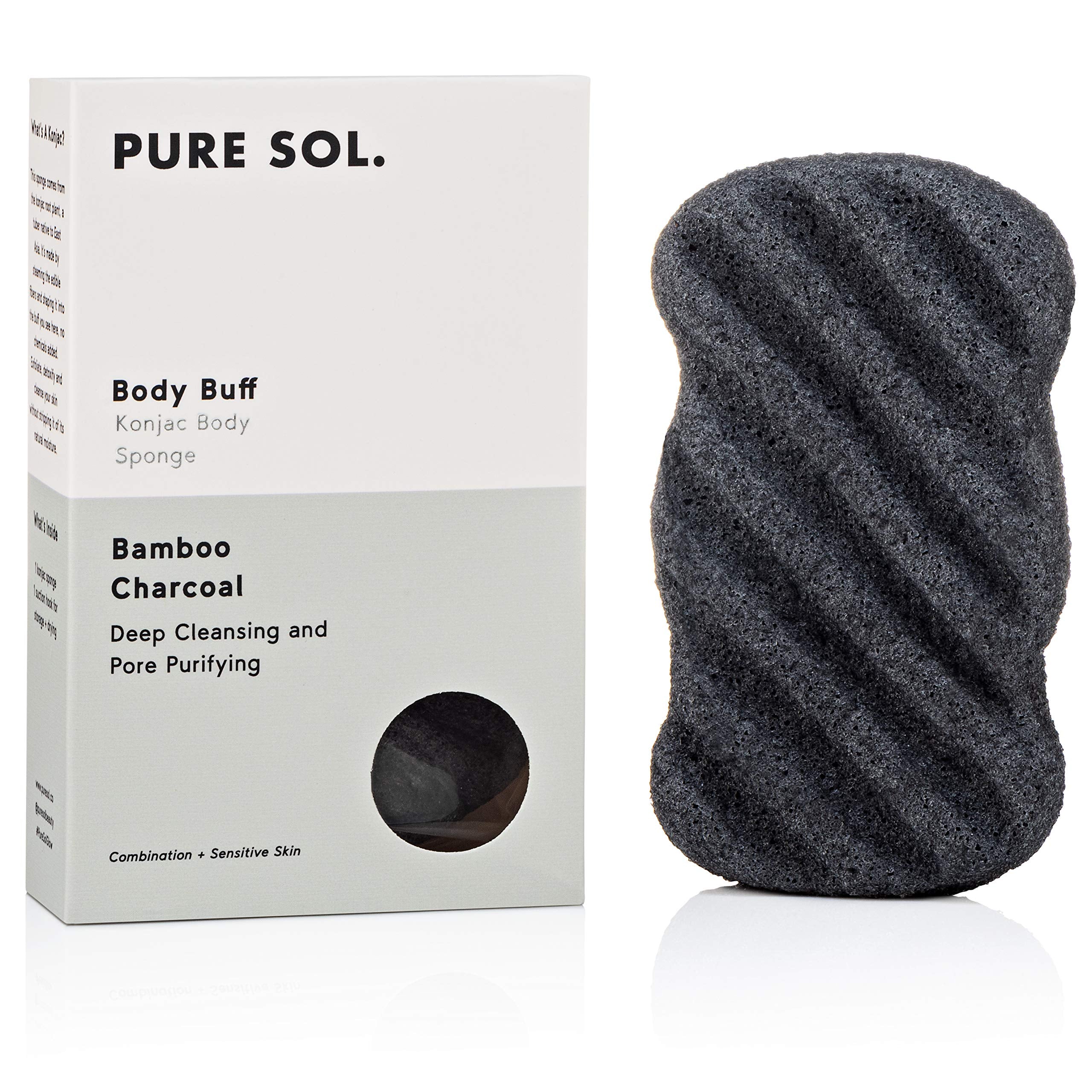 Pure SOL. Konjac Exfoliating Bath Sponge  Activate Charcoal Exfoliating Sponge  Konjac Sponge for Acne  Deep Cleansing, Clean