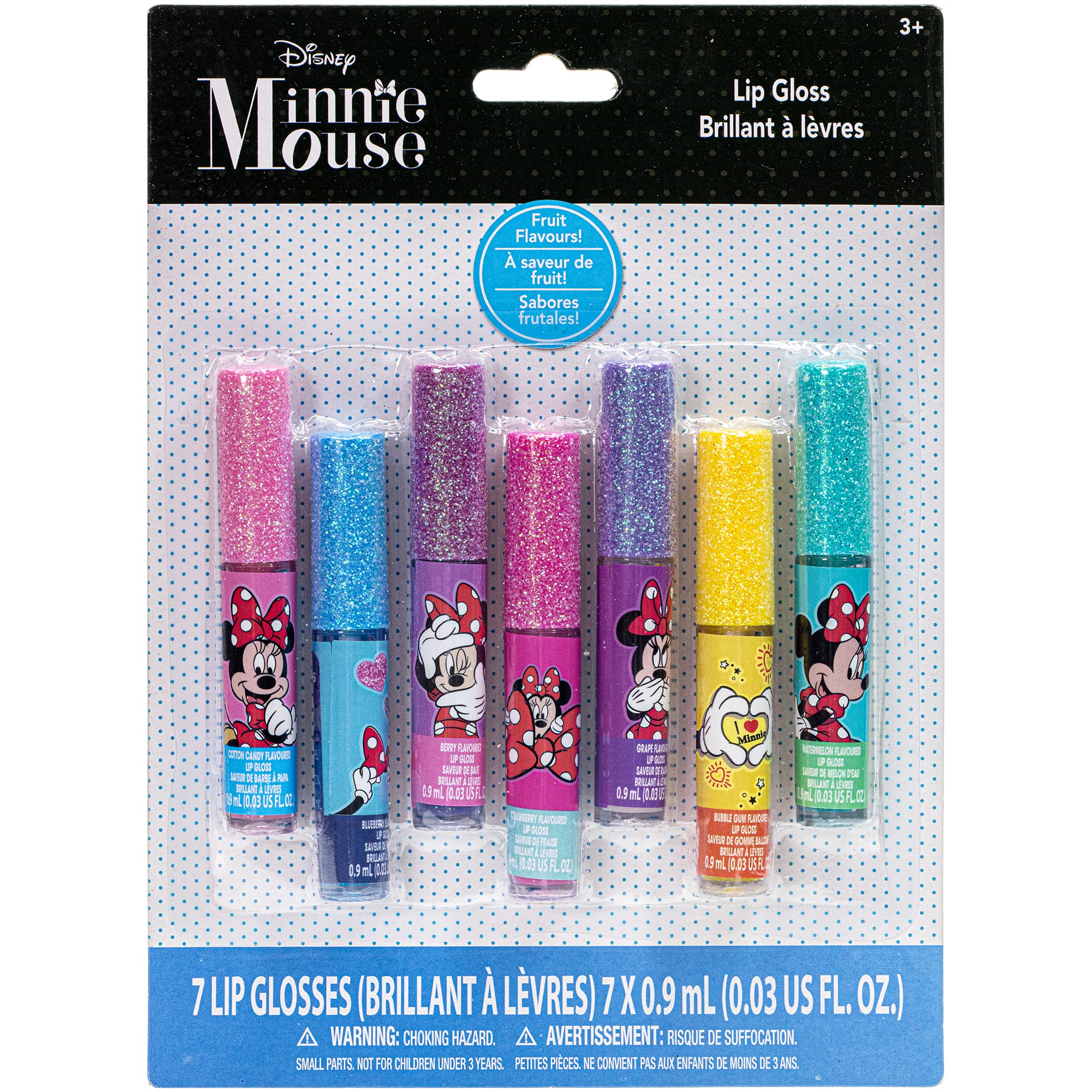 Townley Girl Super Sparkly Lip Gloss Set Featuring Disney Minnie Mouse - 7 Fun Flavors for Girls, Ideal for Sleepovers, Makeover