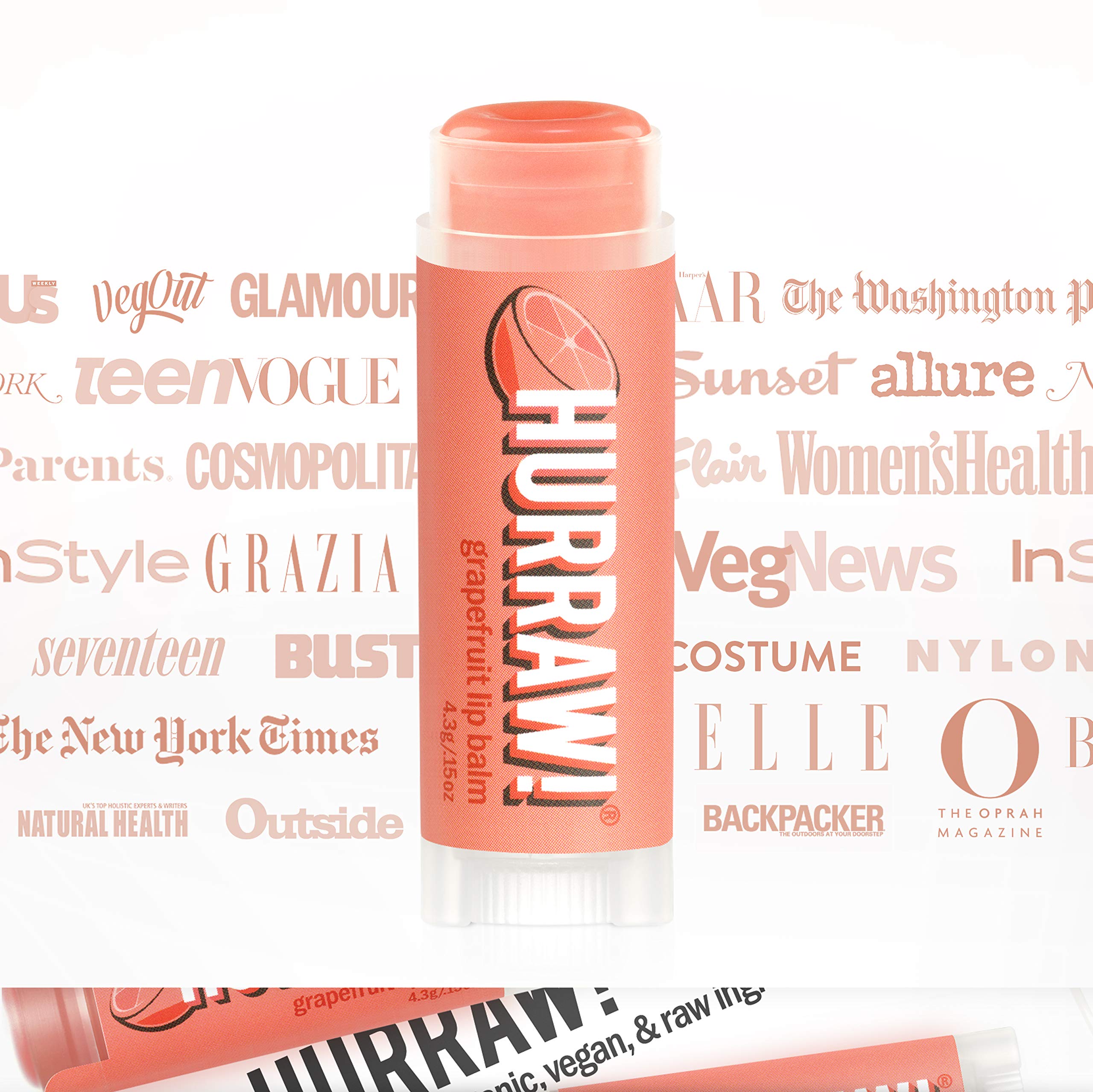 Hurraw! Grapefruit Lip Balm: Organic, Certified Vegan, Cruelty and Gluten Free. Non-GMO, 100% Natural Ingredients. Bee, Shea, So