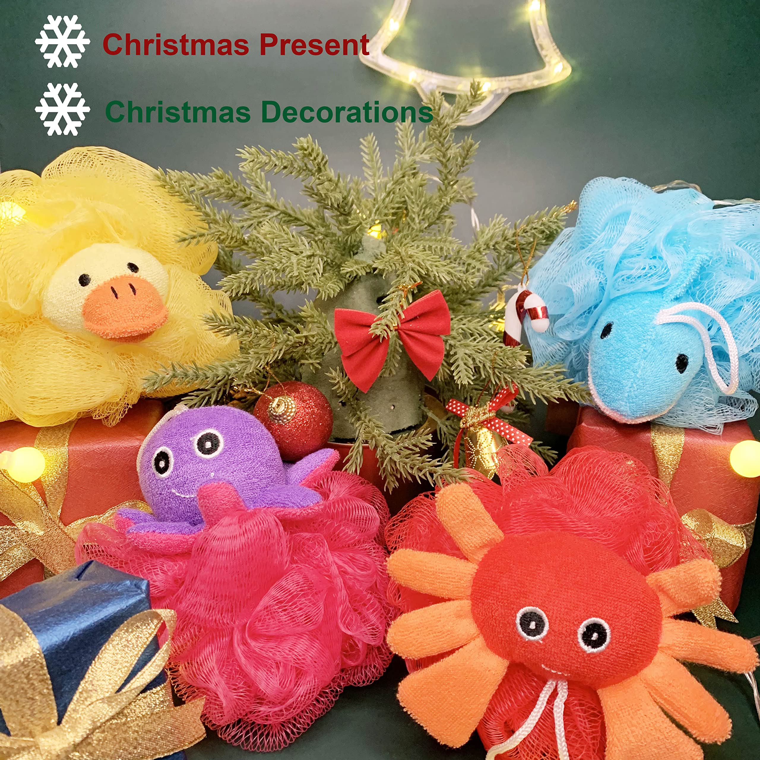 Loofah Exfoliating Shower Stuffed Sponge Pouf Mesh Brush With Animal Toys - Bath Spa Puff Scrubber Ball - Body Poof For Children