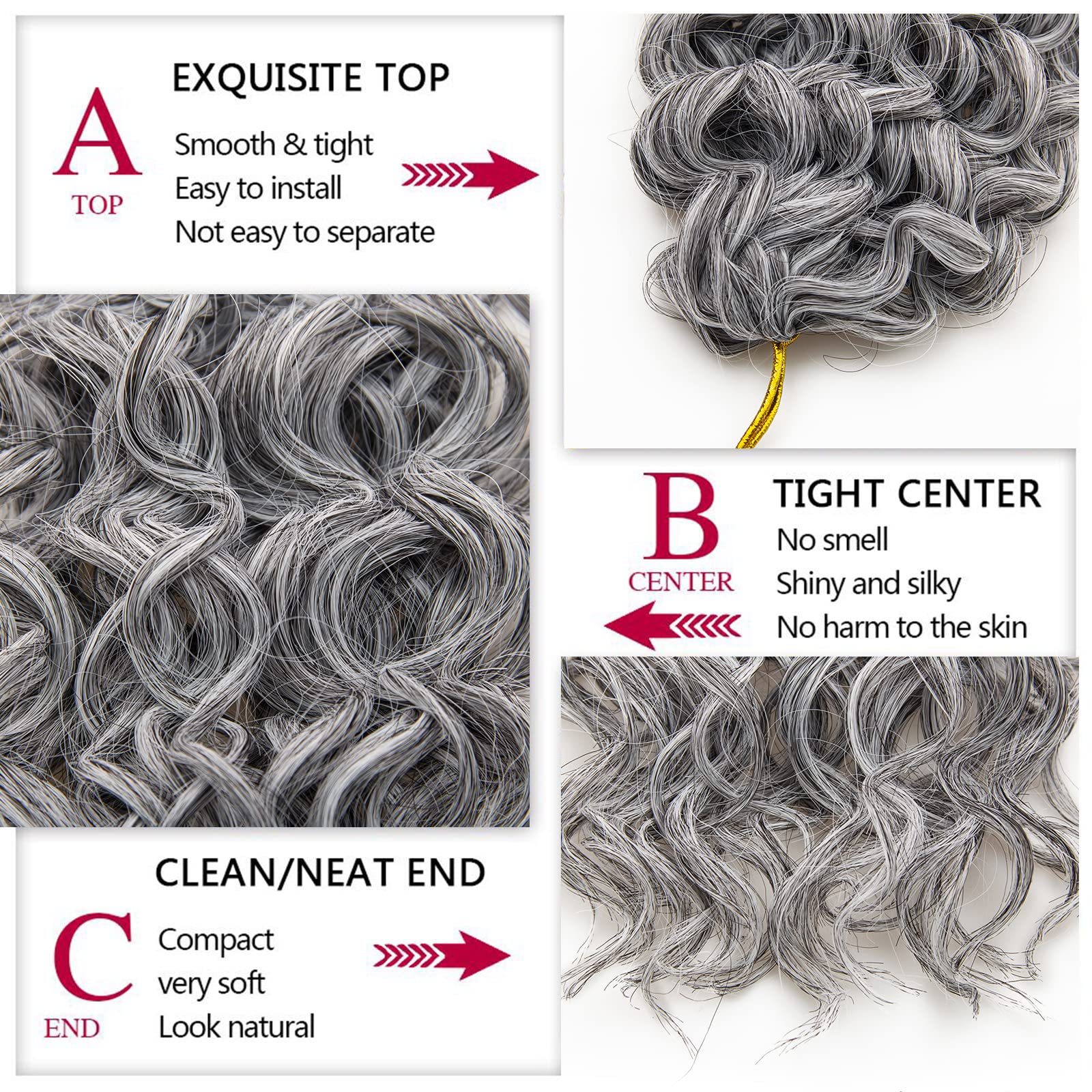 Gogo Curl Crochet Hair Water Wave Crochet Hair Grey Synthetic Bohemian Crochet Braid Deep Wave Braiding Hair Extensions (10Inch,