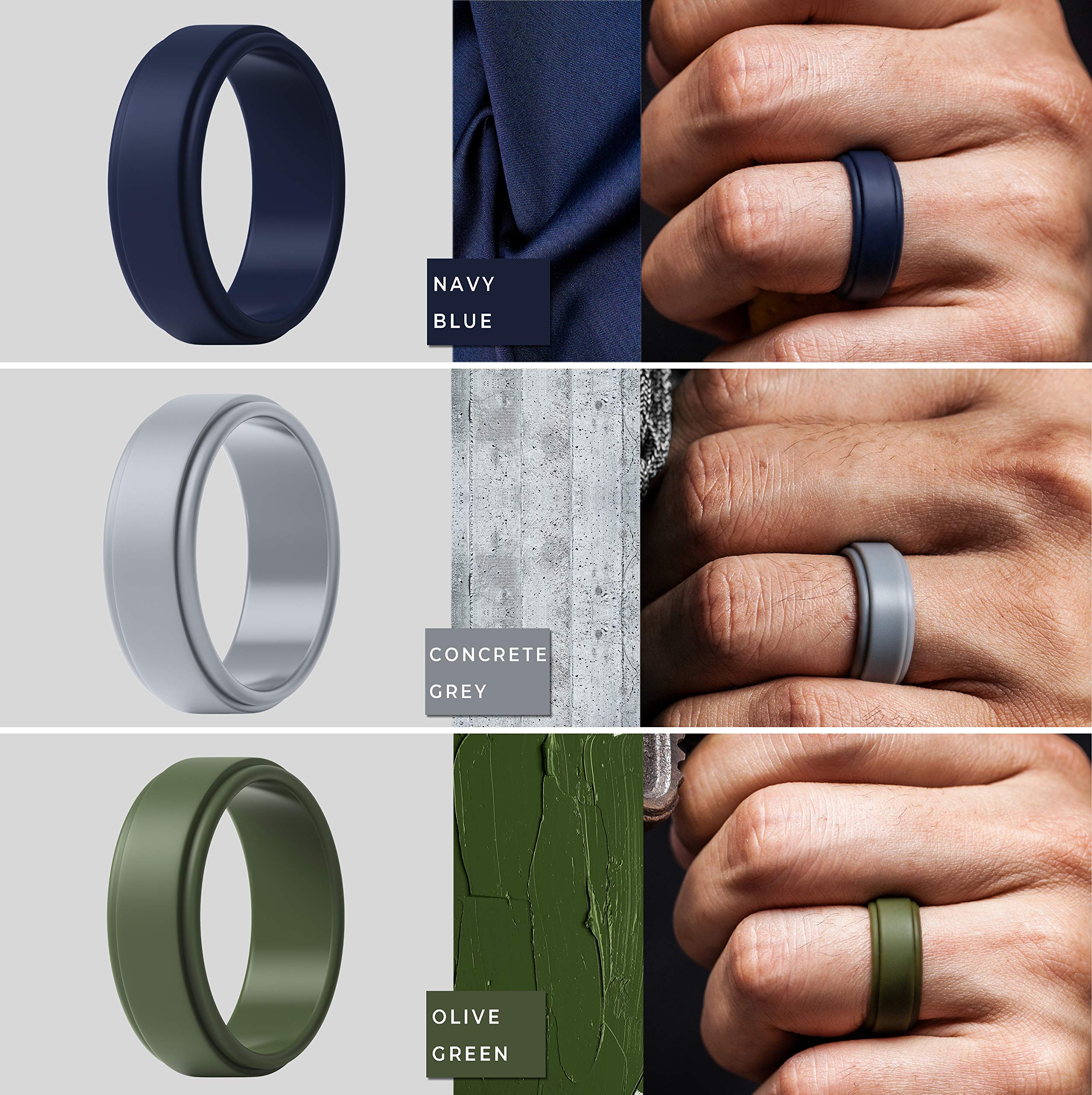 ThunderFit Silicone Wedding Ring for Men (Light Grey, Dark Grey, Navy Blue, Grey, Dark Blue, Olive Green, Black, 11.5-12 (21.3mm