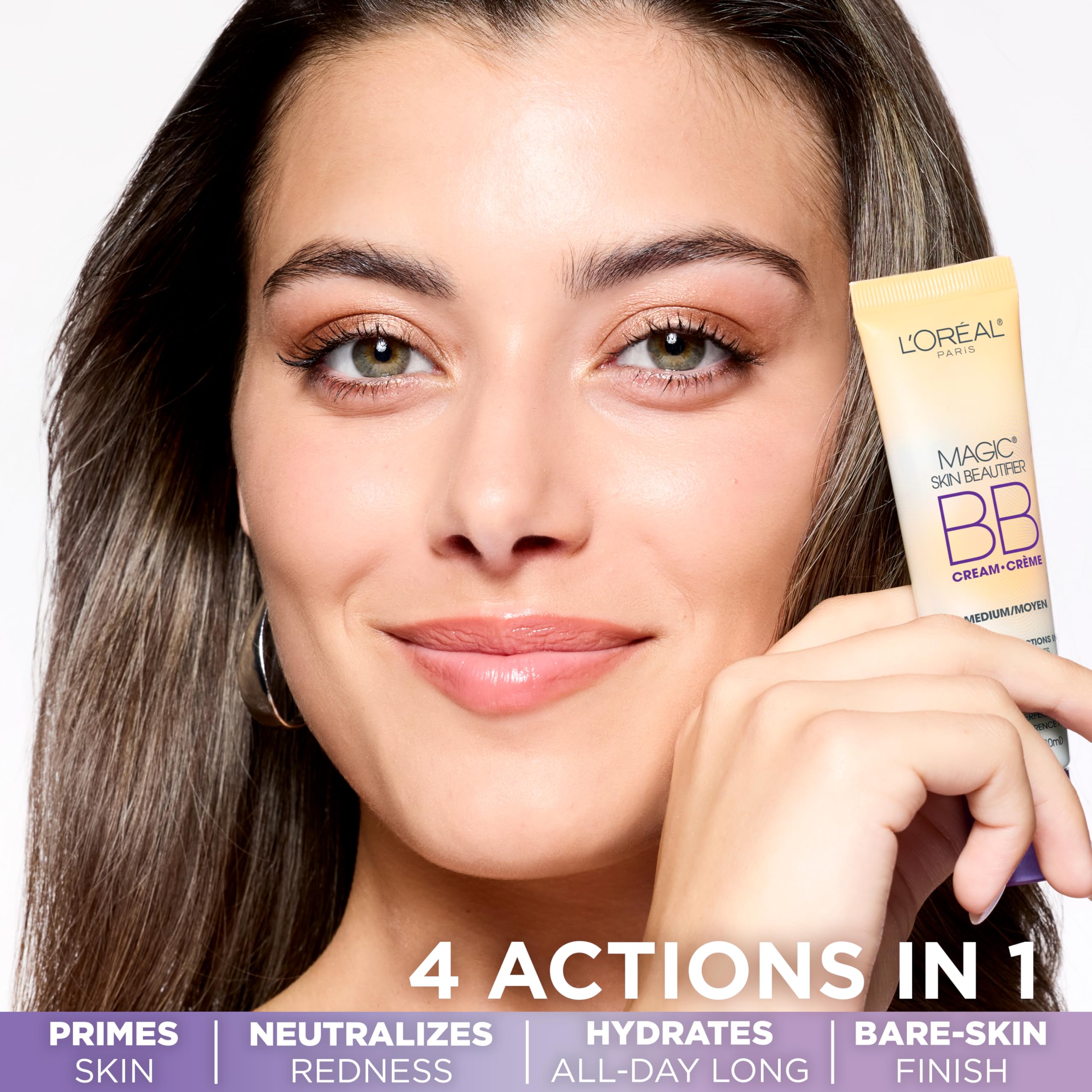 L'Or  al Paris Makeup Magic Skin Beautifier BB Cream Tinted Moisturizer, Medium, 1 fl oz, 1 Count