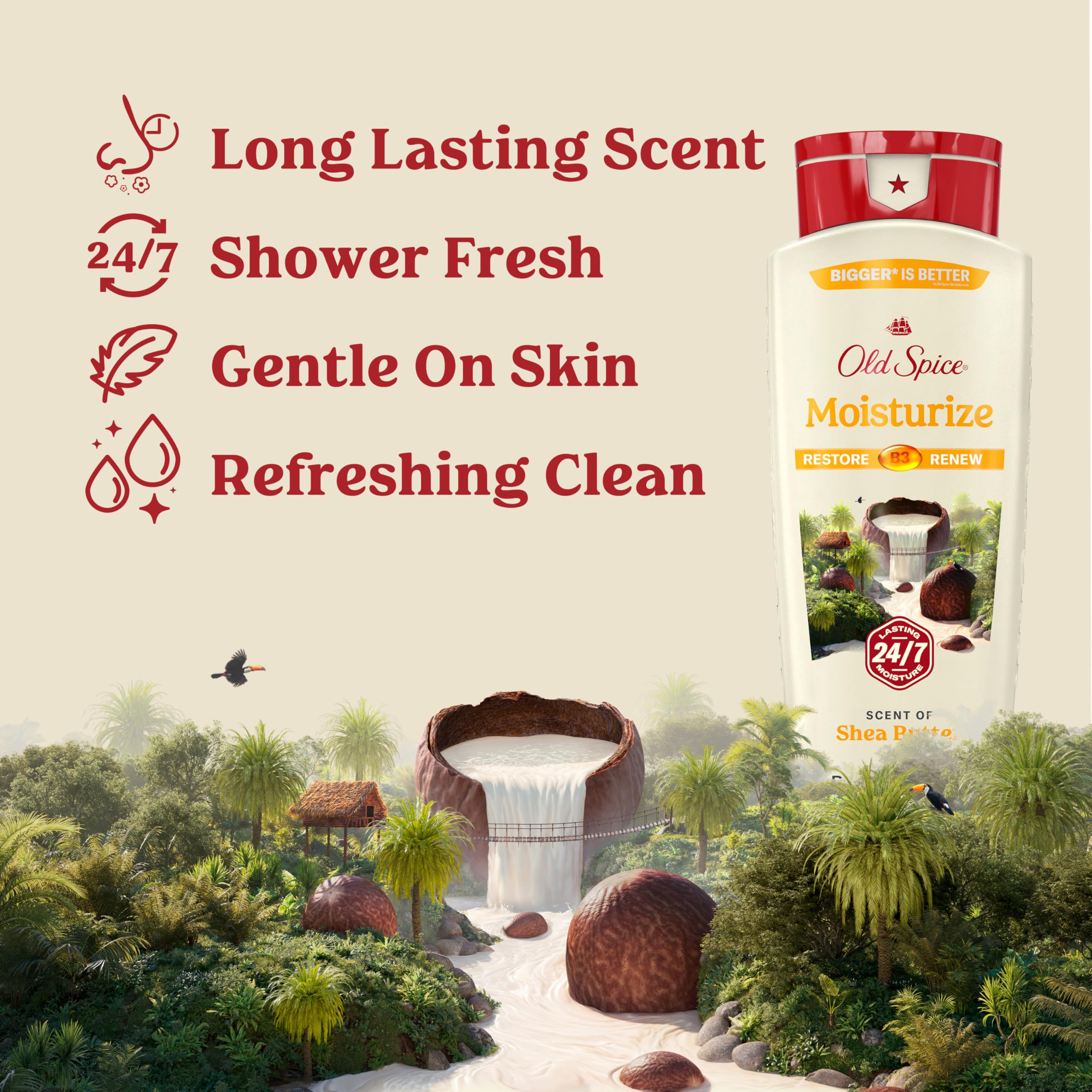 Old Spice Men 'S Body Wash Moisturize With Shea Butter, Lasting Scent, 24/7 Shower Freshness, Hydration, 18 Oz (Pack Of 4)